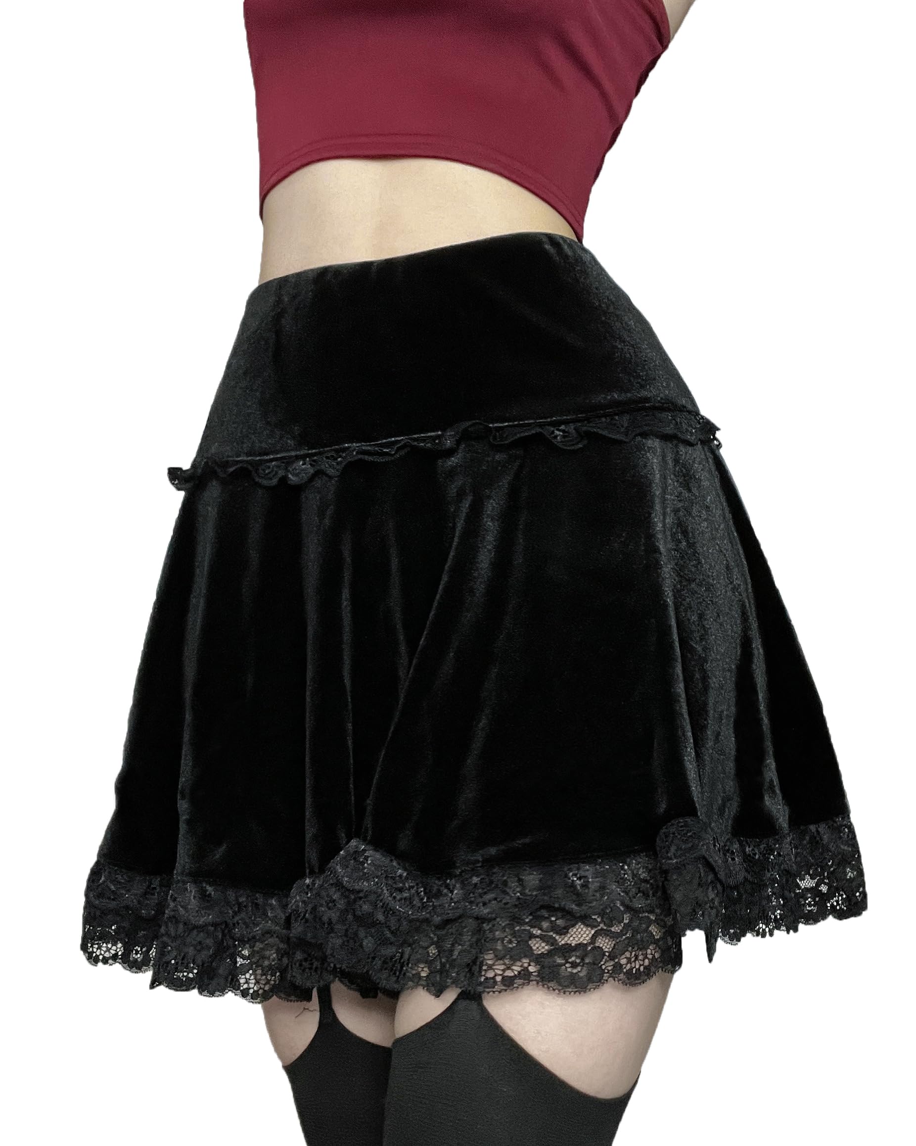 Womens Halloween Skirt Women's Vintage Velvet Stretchy Mini Flared Skater Skirt,Goth Punk School Girl Outfit