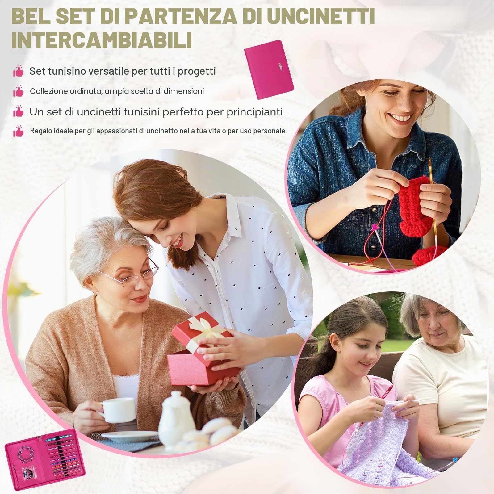 Aeelike Set di uncinetti tunisini intercambiabili, in alluminio, con cavi, 12 misure da 3 a 10 mm, extra lunghi, intercambiabili, per coperte afgane, set di uncinetti tunisini