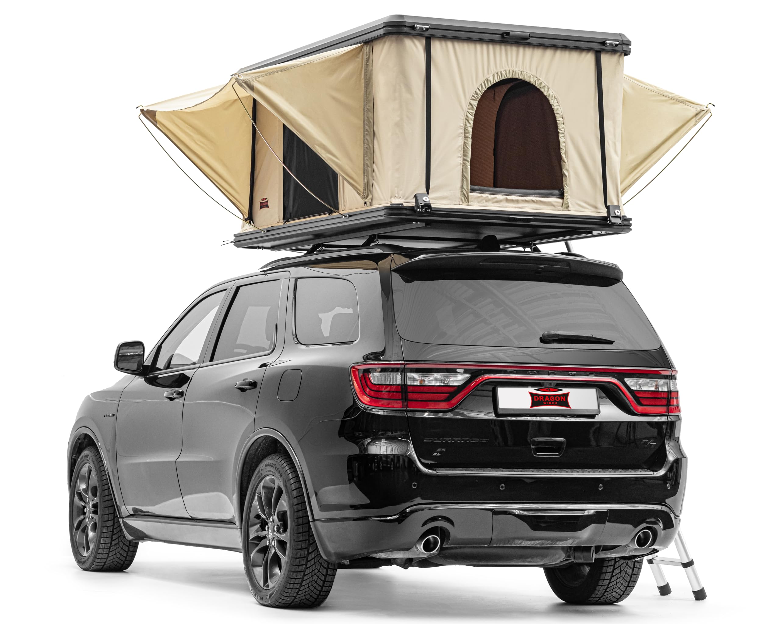 Dragon Winch Tenda da tetto per auto 2 posti tetto rigido in alluminio completa materasso, di scala telescopica, tasche per accessori e zanzariere | impermeabile | Tenda da campeggio | Type R