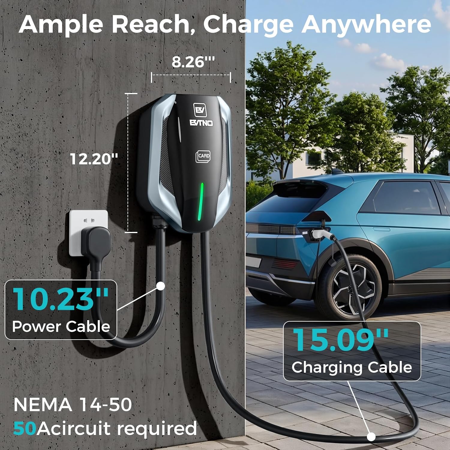 Level 2 EV Charger, Enhanced Smart Wi-Fi 48 Amp with NEMA 14-50 Plug, J1772 Electric Vehicle Charger, ETL Certified EVSE for Home Level 2