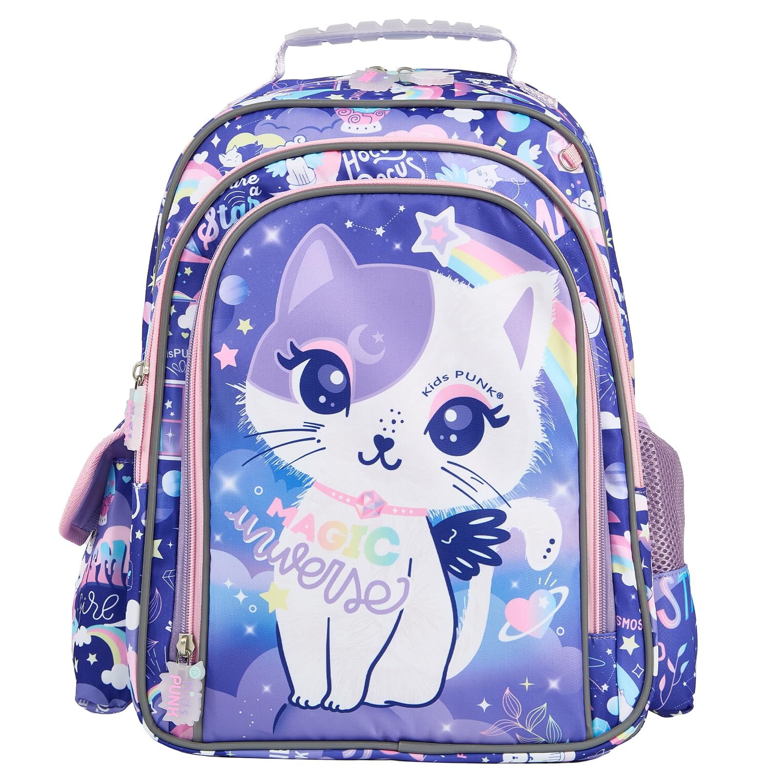 Girls Backpack Kids Backpacks for Girls Cute Cat Backpack Kawaii Backpack for Preschool Elementary Kindergarten,Light Purple Color,Large Capacity,16