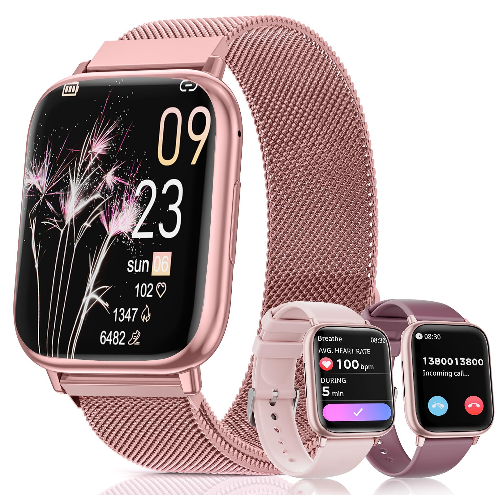 Loekneue Smartwatch Donna con Chiamate Bluetooth 5.3 1.83" Orologio con del Sonno del Monitor Della Frequenza Cardiaca SpO2 Ciclo Mestruale IP68 di Fitness Pedometro Android IOS (Oro viola)