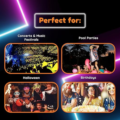 Miniatura 3 de Glow Fever Gafas que brillan en la oscuridad para fiesta, 50 lentes flexibles con conectores, paquete de gafas brillantes para concierto, Halloween