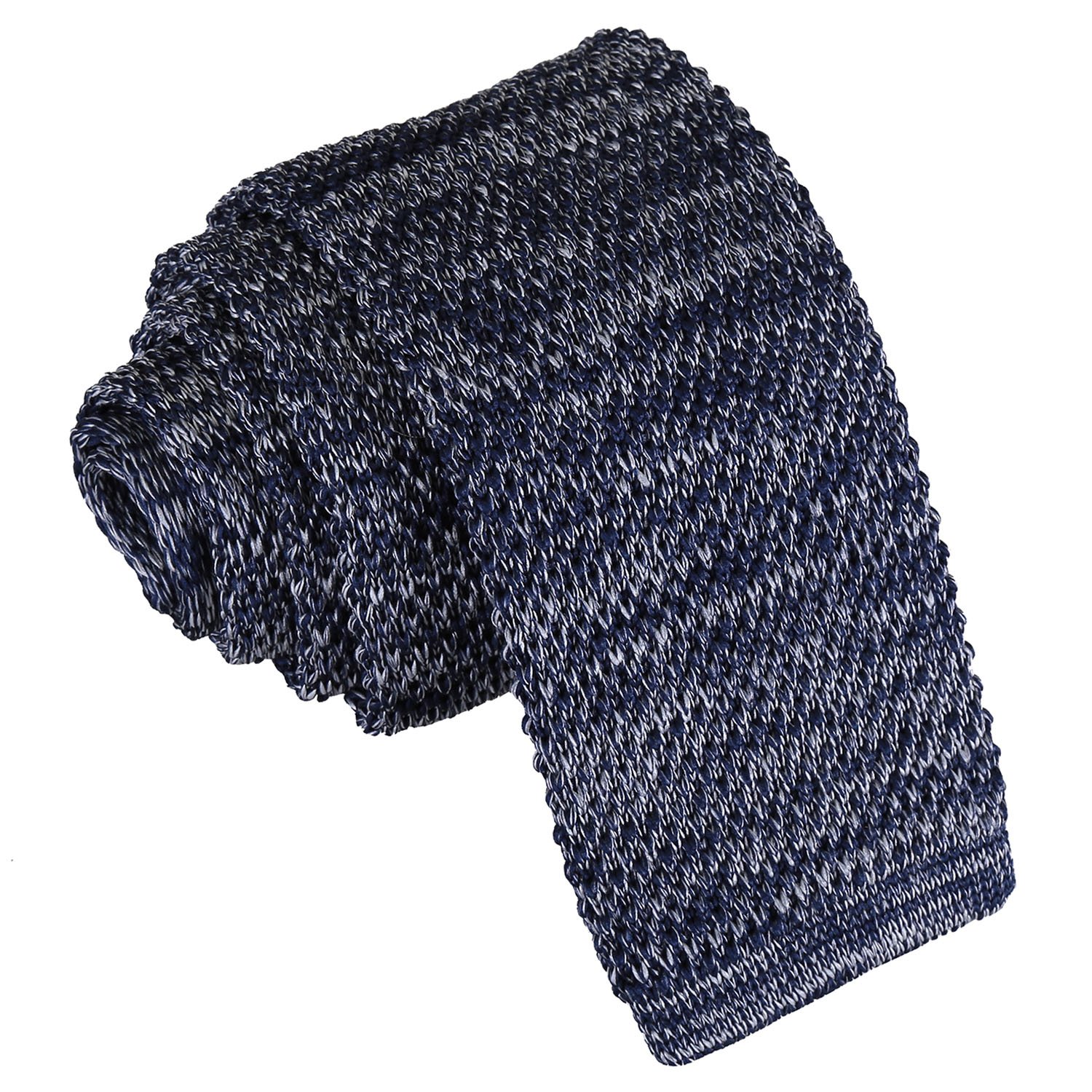 DQT Mens Knitted Polka Dot Skinny Tie - 5cm Width Necktie - Wedding, Business & Formal - Melange Navy