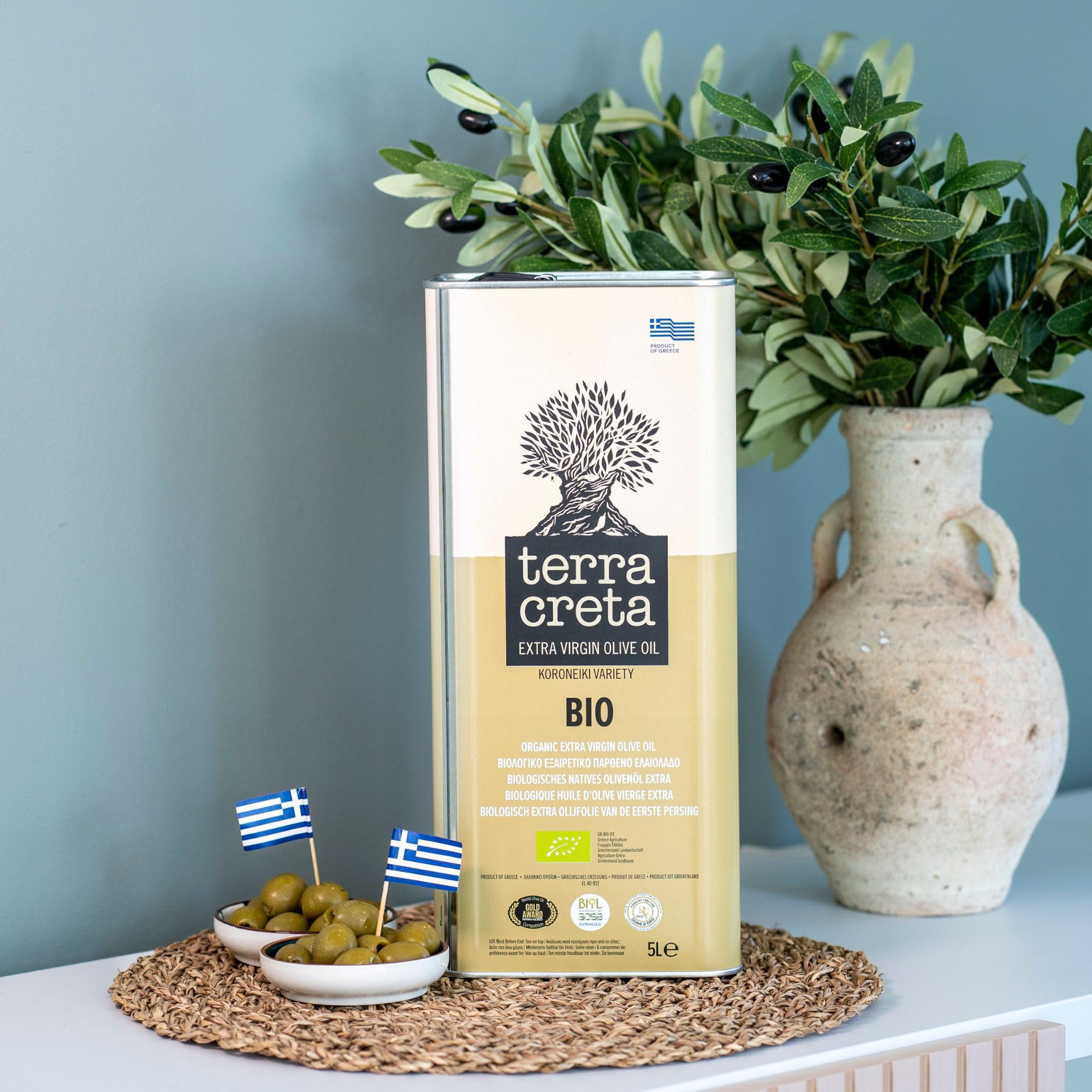 Terra Creta Bio Olivenöl 2x 5L Kanister - mild - 100% Bio Koroneiki Oliven - extra nativ & kaltgepresst - GR-BIO-03 | + 20ml Jassas Olivenöl