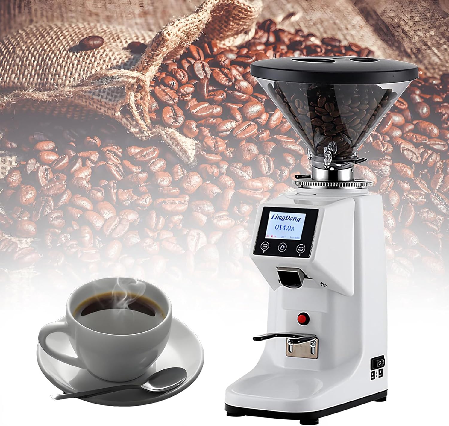 Commercial Espresso Coffee Grinders, Versatile Flat Burr Grinder, 19 Custom Settings, LCD Display & Detachable Parts - Effortless Coffee & Spice Prep for Home Gourmet,500ml-White