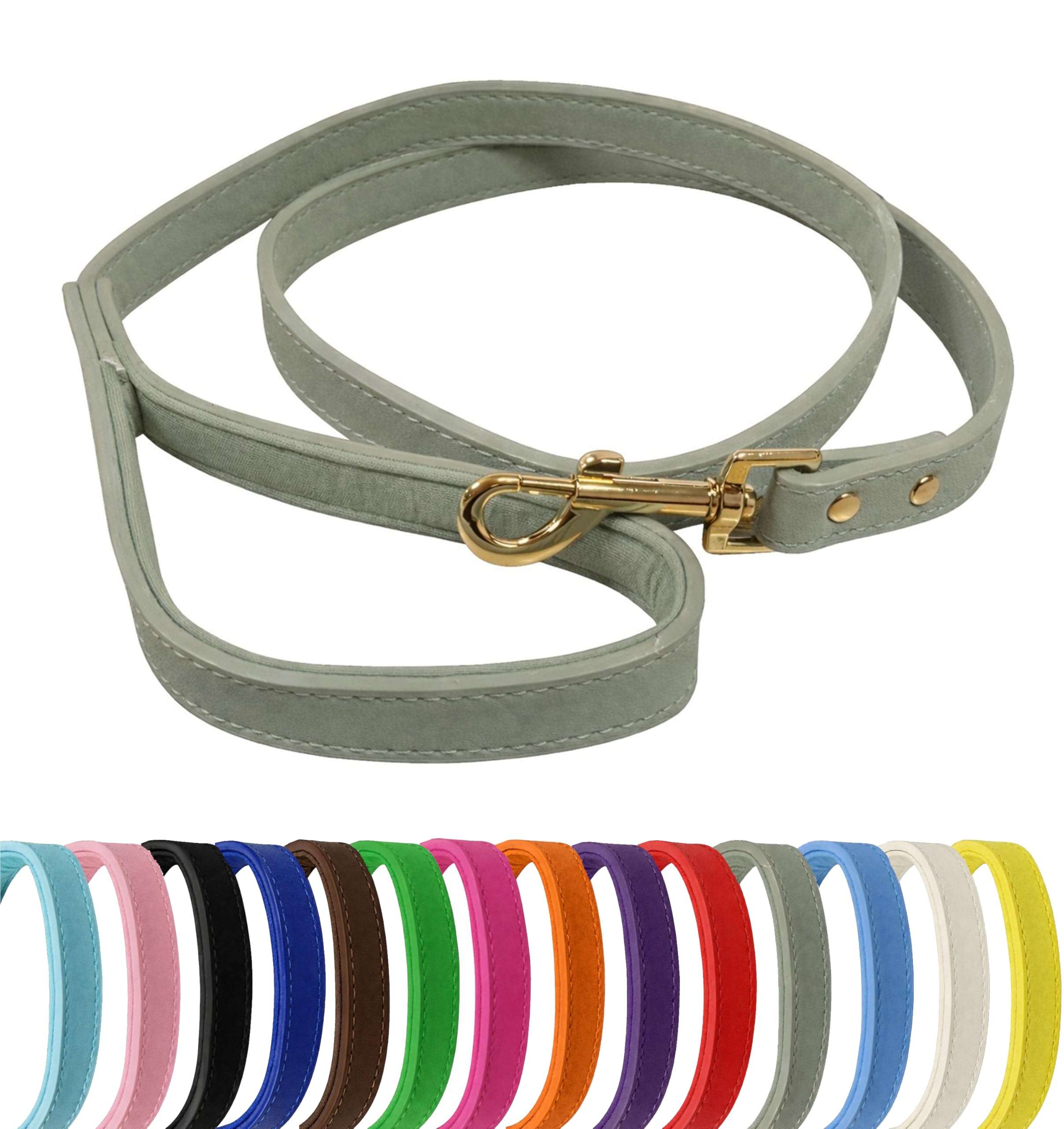 Vibrant Genuine Leather Dog Lead with Soft Neoprene Padded Handle & Metal 360° Swivel Clasp 120cm Leash (Silver, Small (1.5cm Wide))