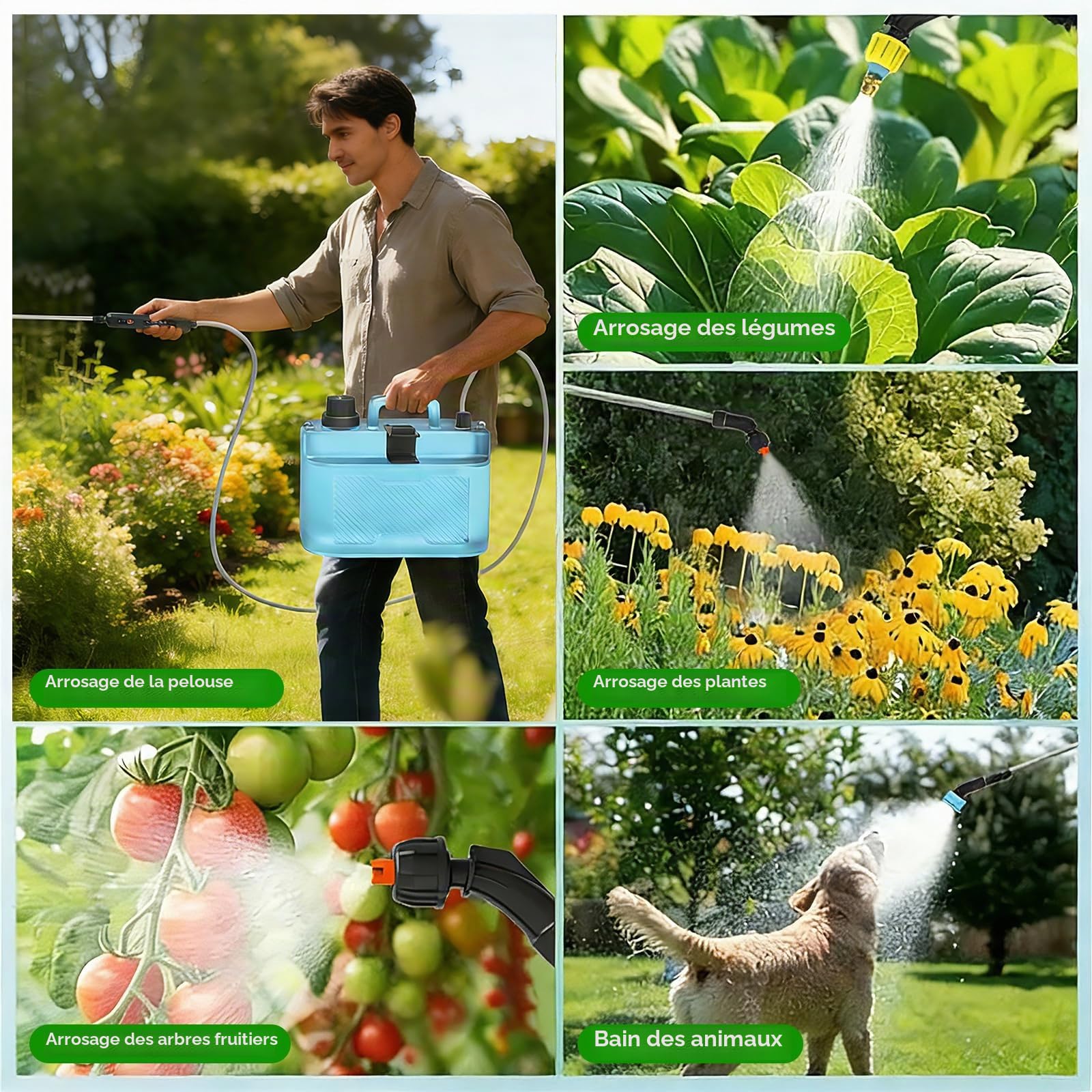 auvstar Pulvérisateur Électrique de Jardin 8L avec 4 Buses,Portable Pulverisateur a Pression Rechargeable pour Jardin,Traitement des Plantes,3 Vitesses de Pulverisation et Canne Telescopique