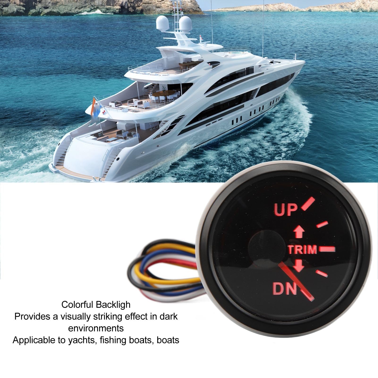 Boots-Trimmanzeige, 52 Mm, Boots-Trimmanzeige, Edelstahl, DC9 Bis 32 V UP DN, Marine-Trimm-Balance-Messgerät für Yachten, Marinesoldaten (Schwarzes Zifferblatt mit schwarzem