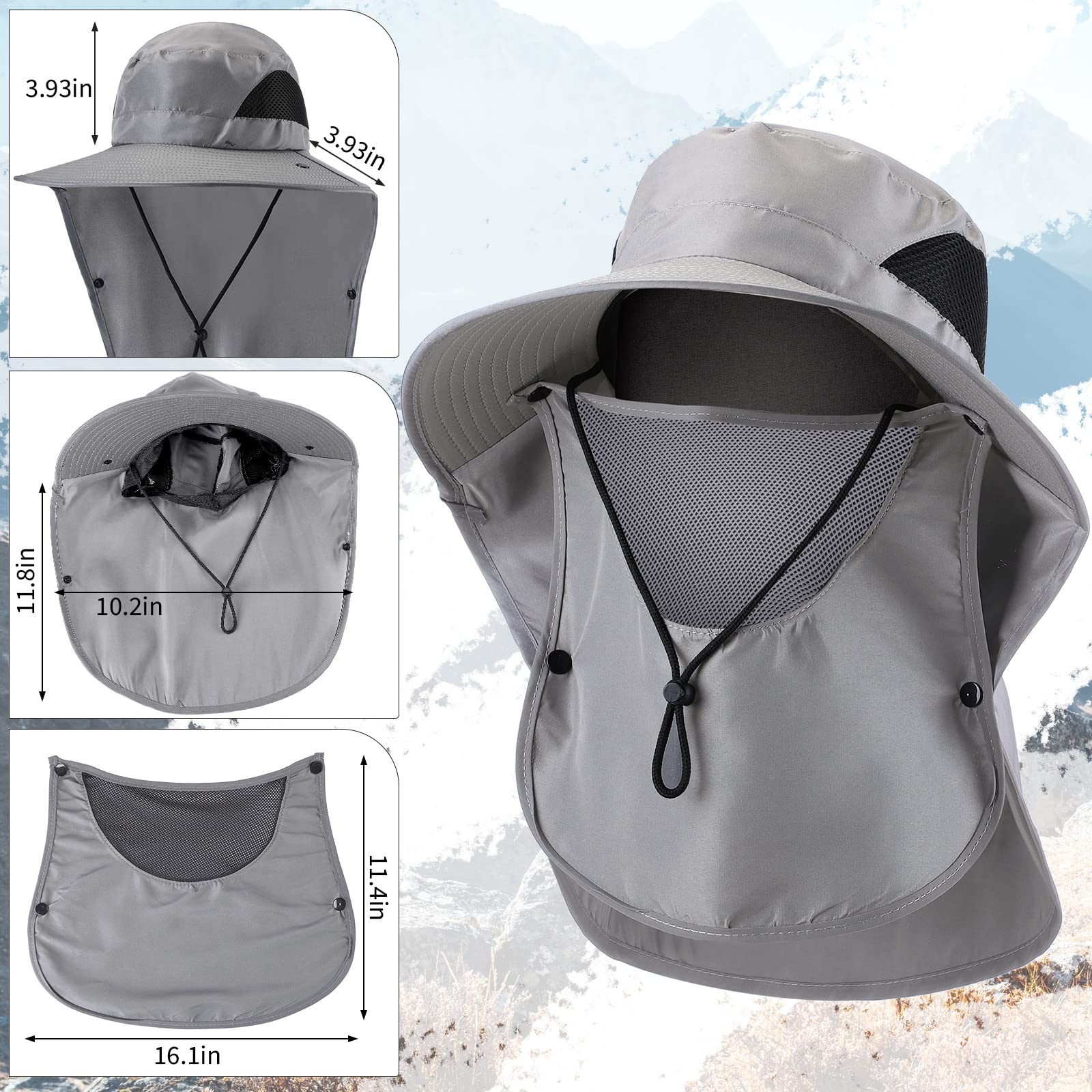 12 cappelli da pescatore per uomini e donne, tesa larga, protezione solare UV, cappello da sole estivo, cappello da trekking per adulti, 4 colori, grigio chiaro, beige e nero, grigio scuro, grigio