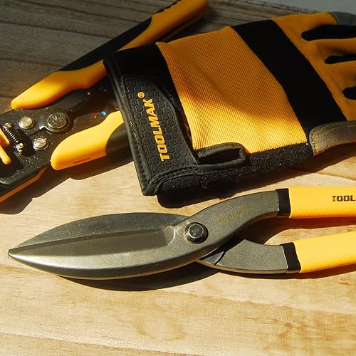 Miniatura 4 de Tijeras de hojalata de 10 pulgadas de patrón recto con agarre cómodo, tijeras de corte de chapa de metal resistentes