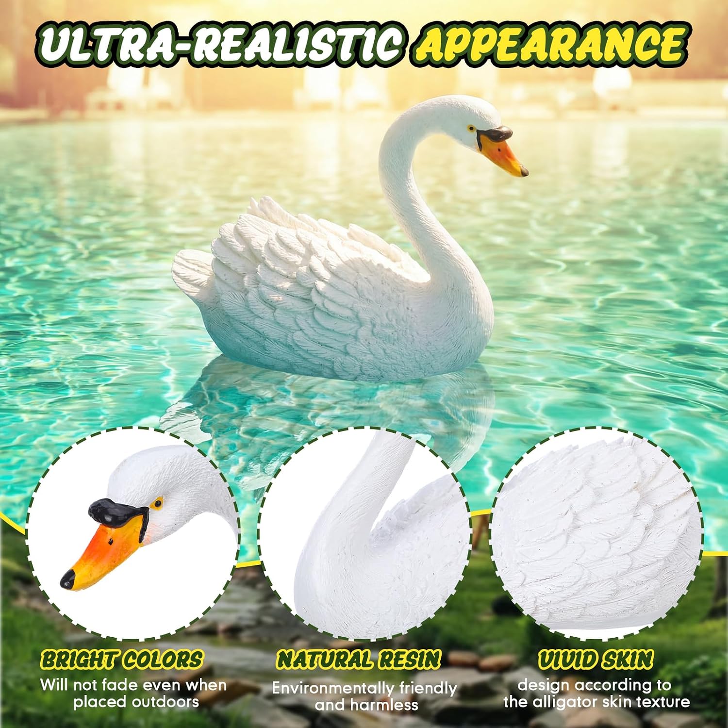 Condition photo showing New/Like New for silipull floating swan decoys 7.68 inch pool accessories realistic resin swan for pond decorative pool, garden accessory outdoor decorations 1 vivid