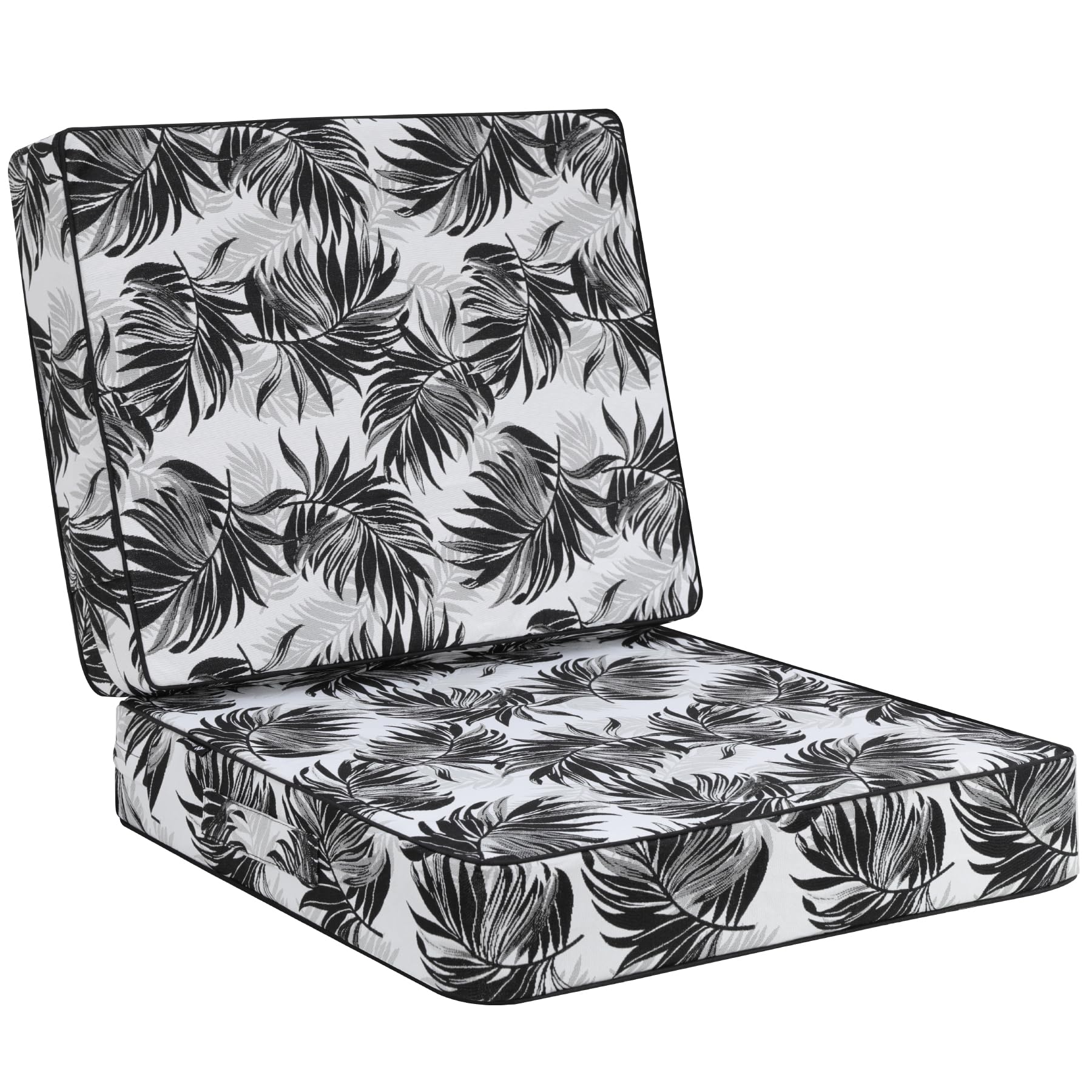 Favoyard Deep Seat Patio Cushion 24 x 24 x 4 in Waterproof Seat & Back Cushion Set with Color Fade Resisitant Pattern, Portable Handle, Attach Straps,