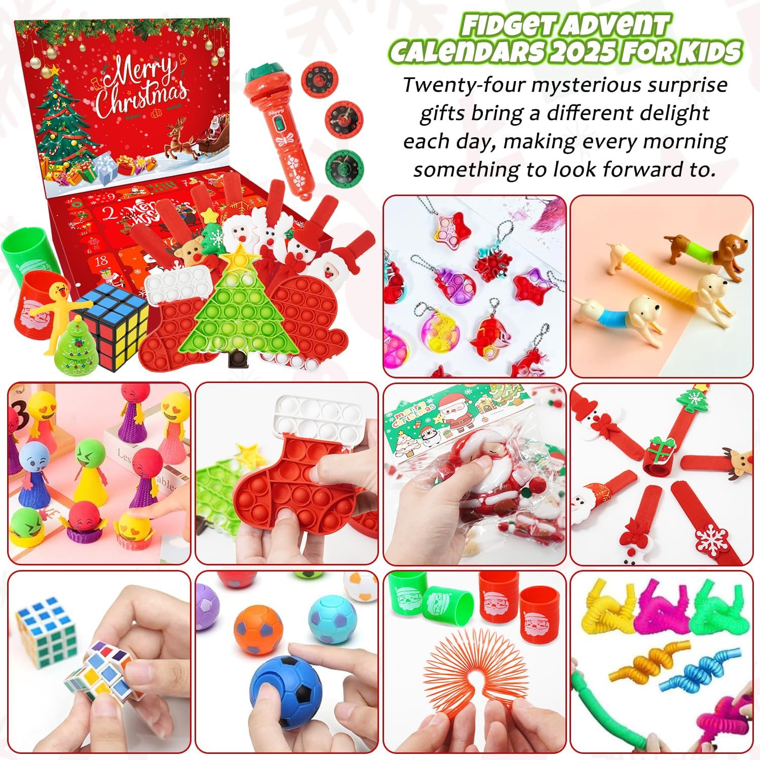Fidget Advent Calendar 2025 For Kids,24 Days of Surprises Fidget Toys Bulk - Christmas Countdown Advent Calendars,Xmas Party Favors Stocking Stuffer Gifts Sensory Toy Surprise Gifts For Boys Girls