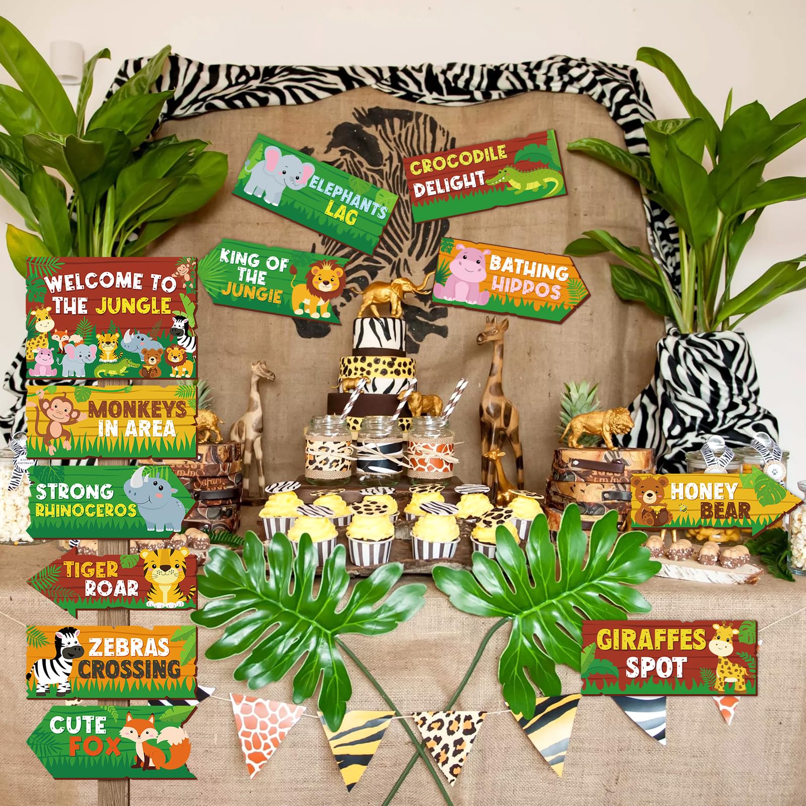 24 Stück Safari Party Schild für Willkommen im Dschungel Safari Thema Party Dekorationen Wildtier Richtungsschilder für Zoo Tier Thema Geburtstag Party Karneval Party Supplies