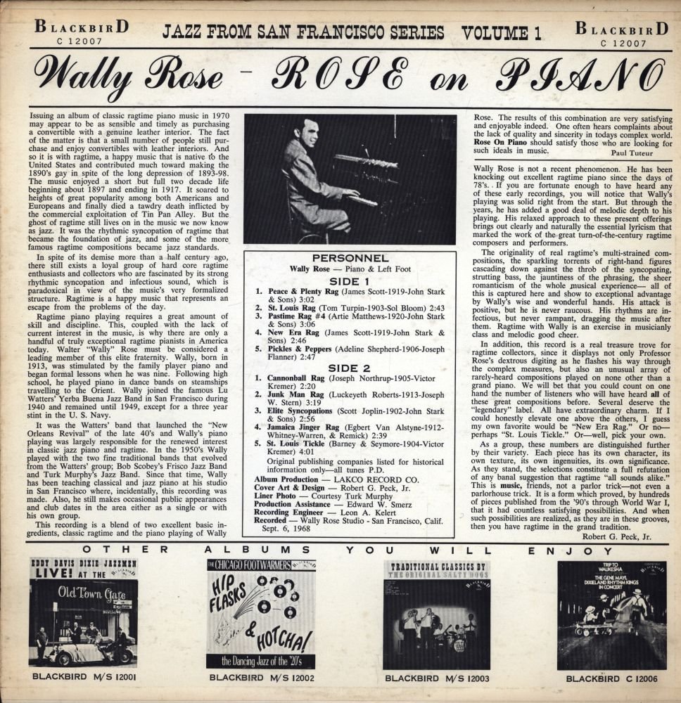 Wally Rose: Rose on Piano (Jazz From San Francisco Series, Vol. 1)