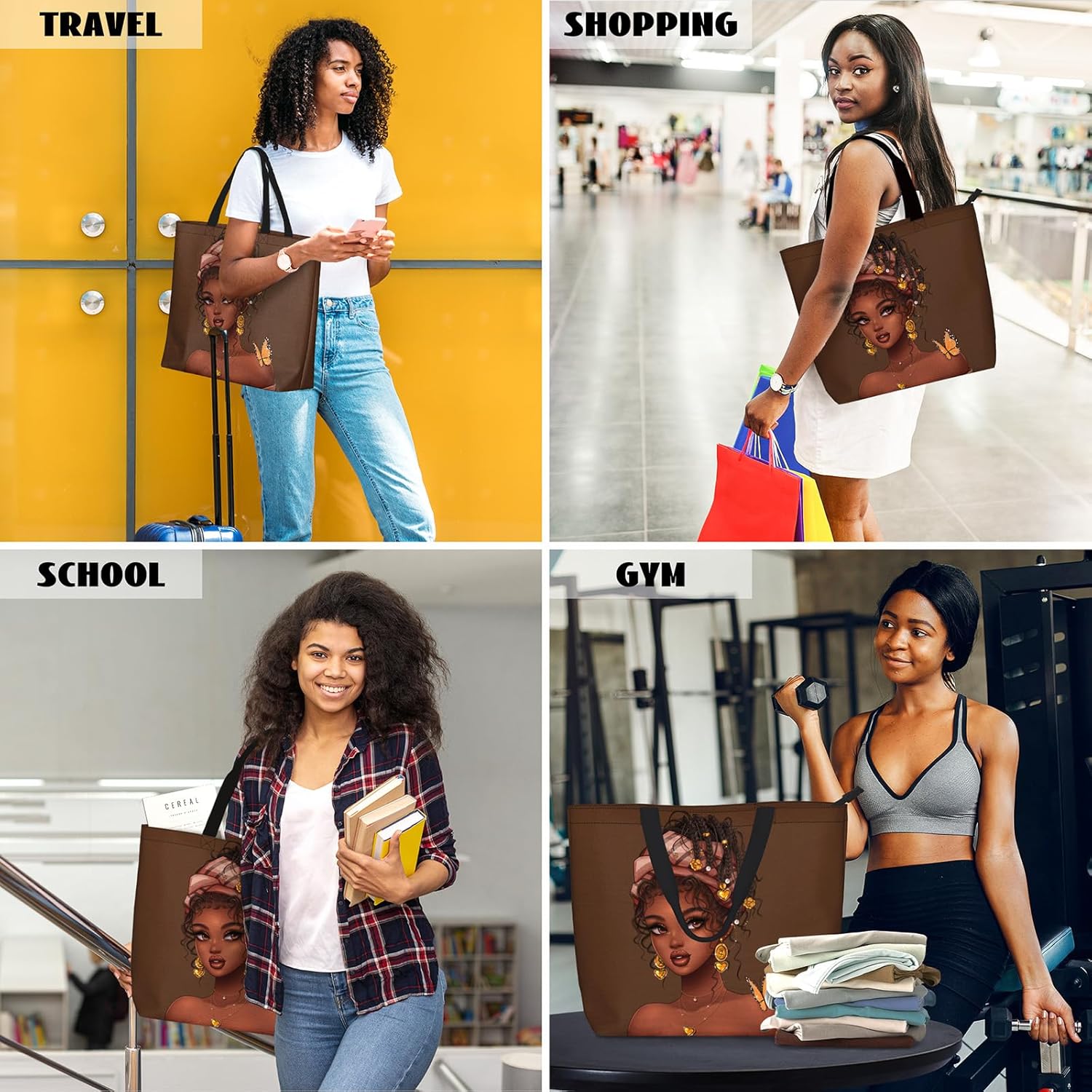 African American Black Women Tote Bag Black Girl Magic Shoulder Handbag For Work Travel Beach Shopping - Image 2
