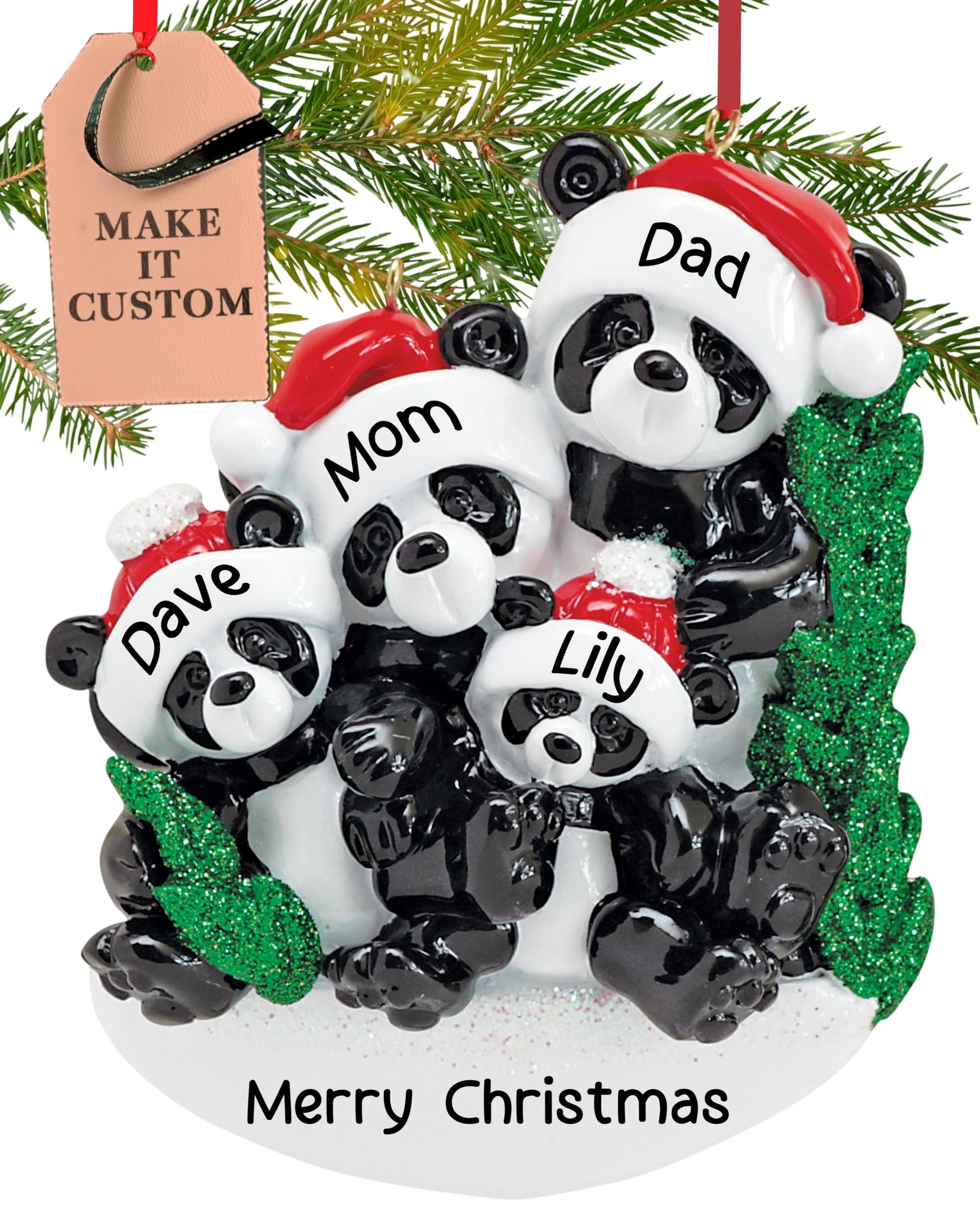 Holiday Traditions Multicolor Personalised Family Of 4 Ornament 2025 – Fast & Free 24H Customisation – Christmas Ornaments For Tree – Custom Gift Wrapped Panda Bear Keepsake For Four Persons