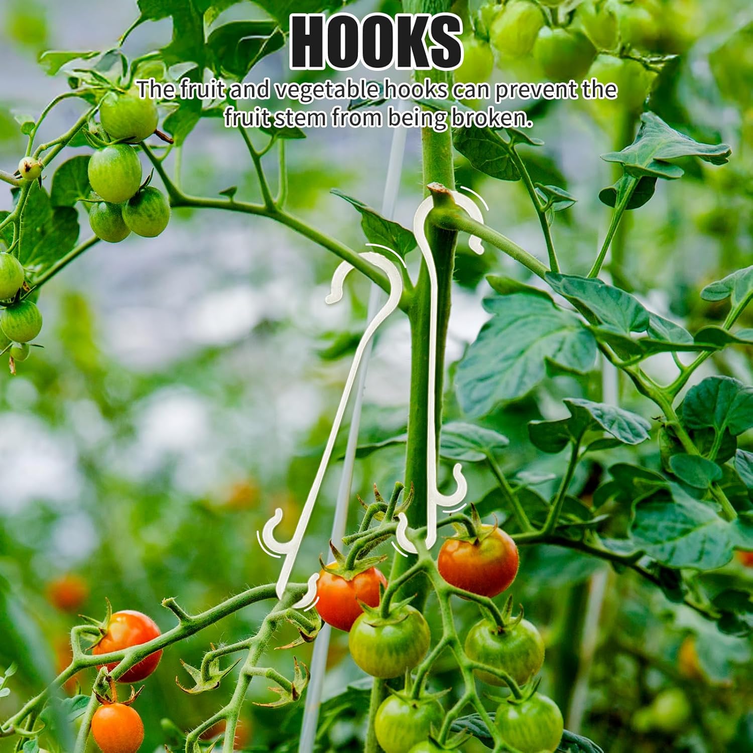 30pcs Tomato Support Hooks with 60pcs Tomato Clips, J Hooks to Prevent Tomatoes from Pinching or Falling Off, Garden Hooks with 33.3ft Twine, Plant Climbing Hooks for Tomatoes Cucumber