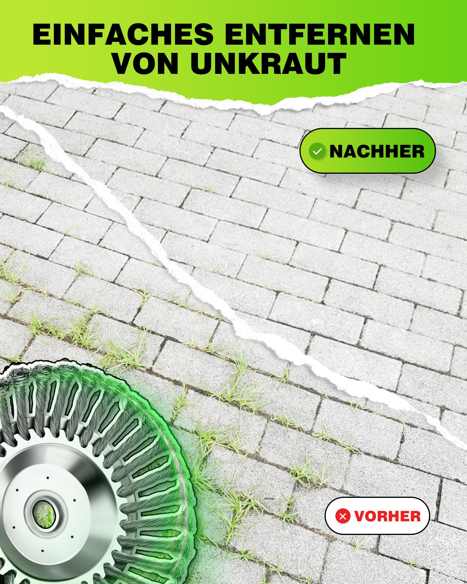 Profi ! Unkrautbürste Wildkrautbürste MOTORSENSE 25,4 x 200 mm Hohe Standfestigkeit - sehr robust - leichte Montage 2 Stück