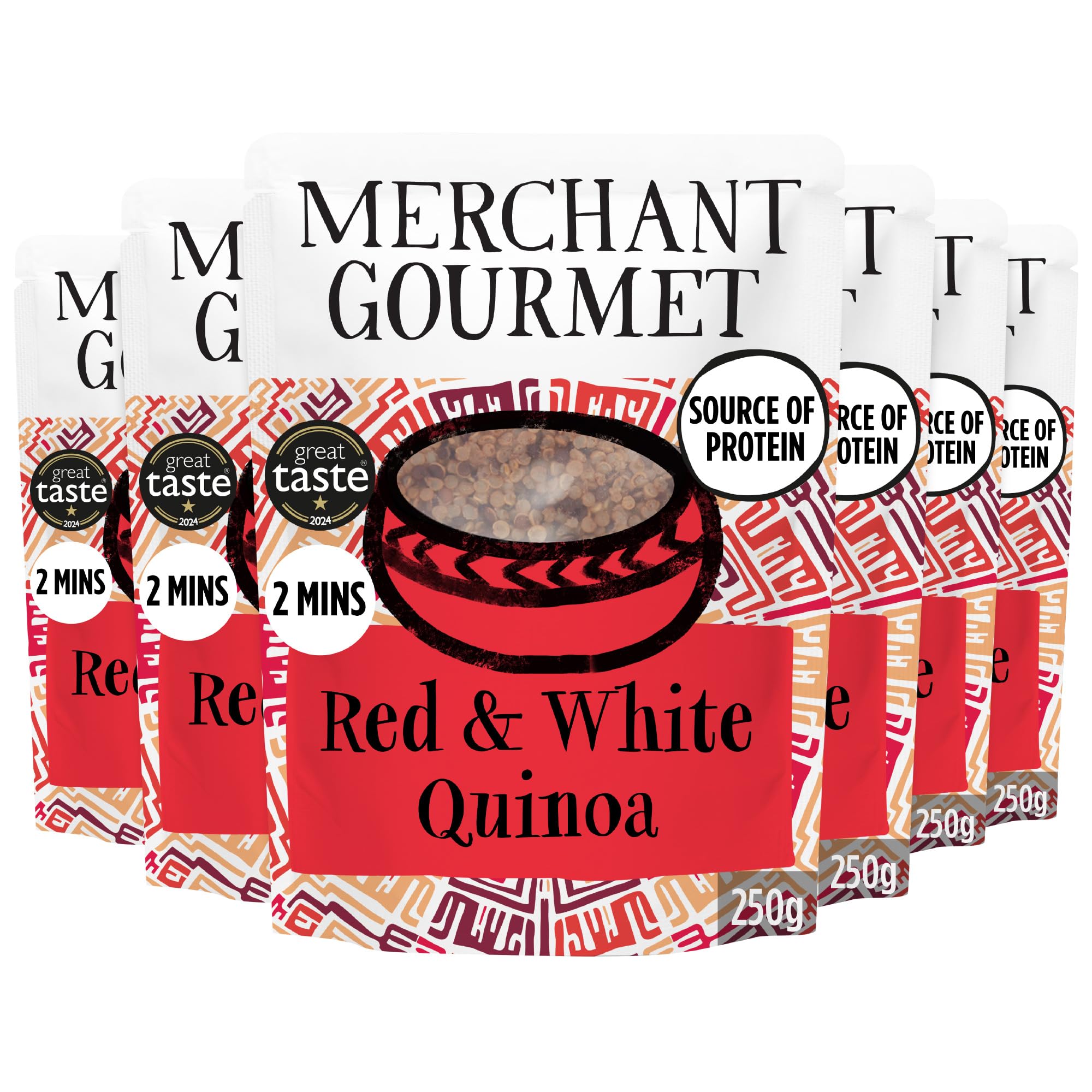 Merchant Gourmet Cooked Red & White Quinoa - Source of Protein & Fiber, Vegan, Healthy Rice Alternative, Pack of 6 x 250g Ready-to-eat Pouches