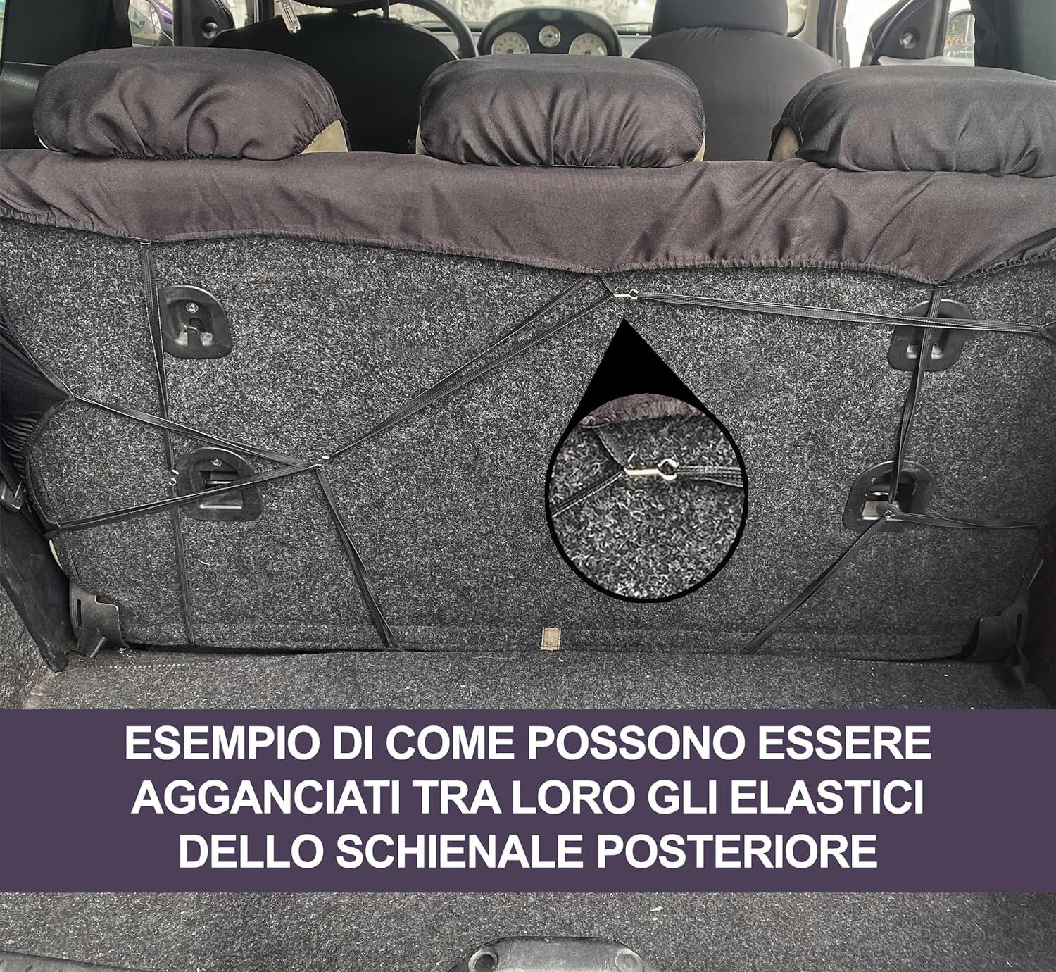 Rebeca Shop® Autositzbezüge kompatibel mit Cinquecento 500, hergestellt in Italien, Polyester-Baumwollgewebe, Set vorne und hinten (Schwarz/Dunkelgrau, hinten 50/50 mit Logo)