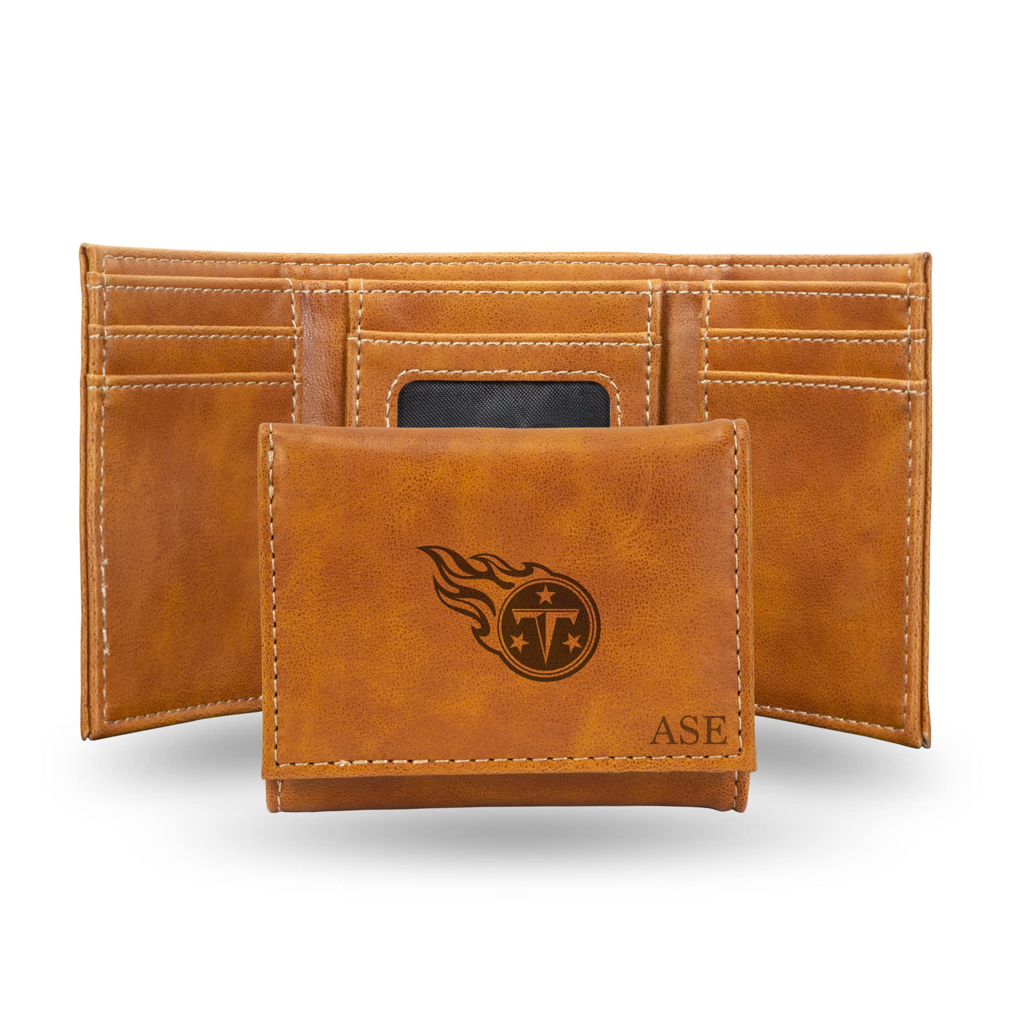 Rico Industries NFL Tennessee Titans Brown Personalized-Custom Laser Engraved Tri-fold Wallet - Slim Wallet