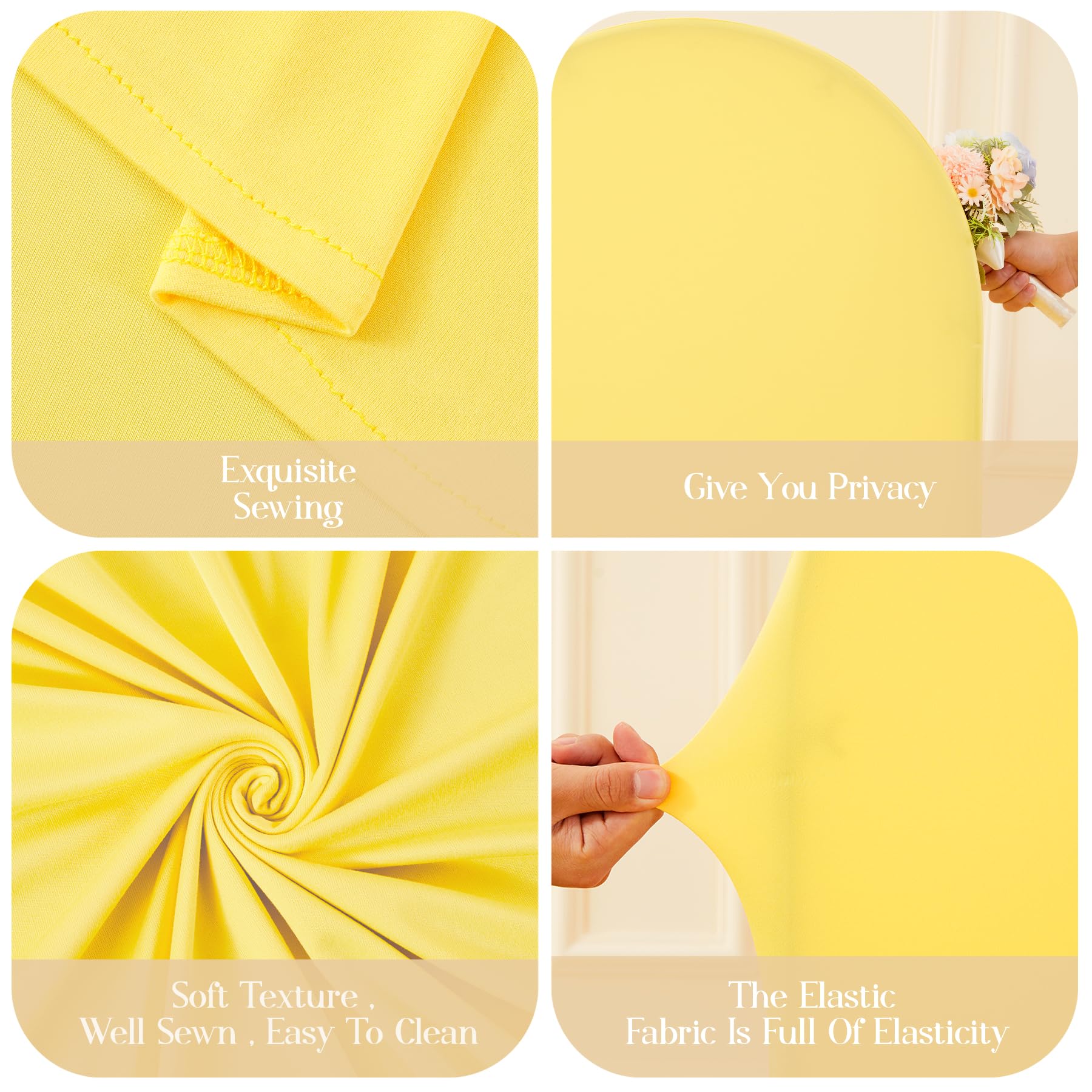 Lot de 3 housses de toile de fond en forme d'arche jaune de 2,2 m, 2 m, 1,8 m, extensibles pour fête de mariage, fête prénatale, anniversaire, photographie en élasthanne, rideaux décoratifs