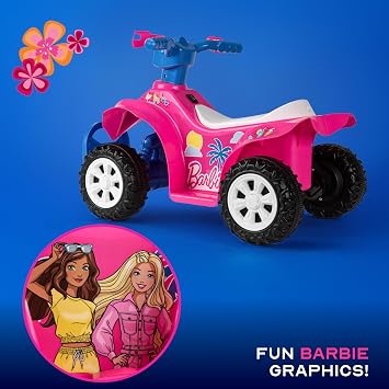 Barbie - 6V ATV Ride On Toy for Kids, LED Headlights, Battery Powered