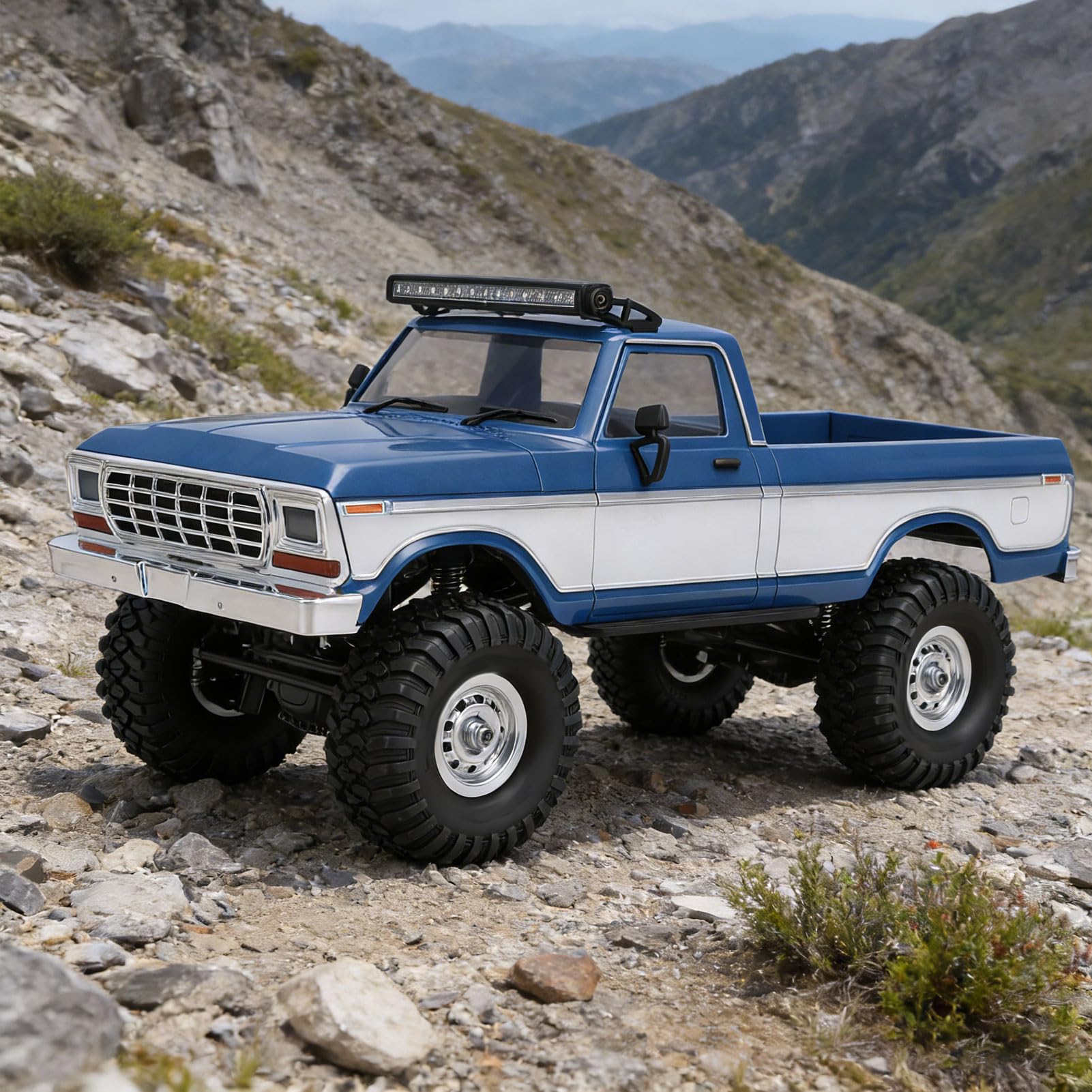Fockety Camion RC 1/16, Auto RC con Luce e Ammortizzazione per Superfici Rocciose, Sabbia e Spiagge, Camion Giocattolo Fuoristrada Telecomandato ad Alta Velocità 2.4G per Regali (BLUE)