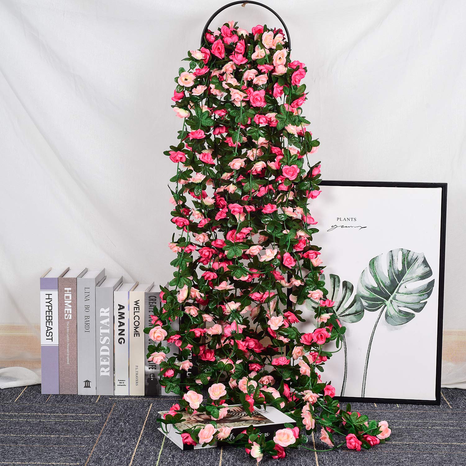 DearHouse 4 Pack Fake Rose Vine Flowers Plants Artificial Flower Hanging Rose Ivy Garland Home Wedding Party Office Garden Craft Art Décor Pink, 33 FT 4