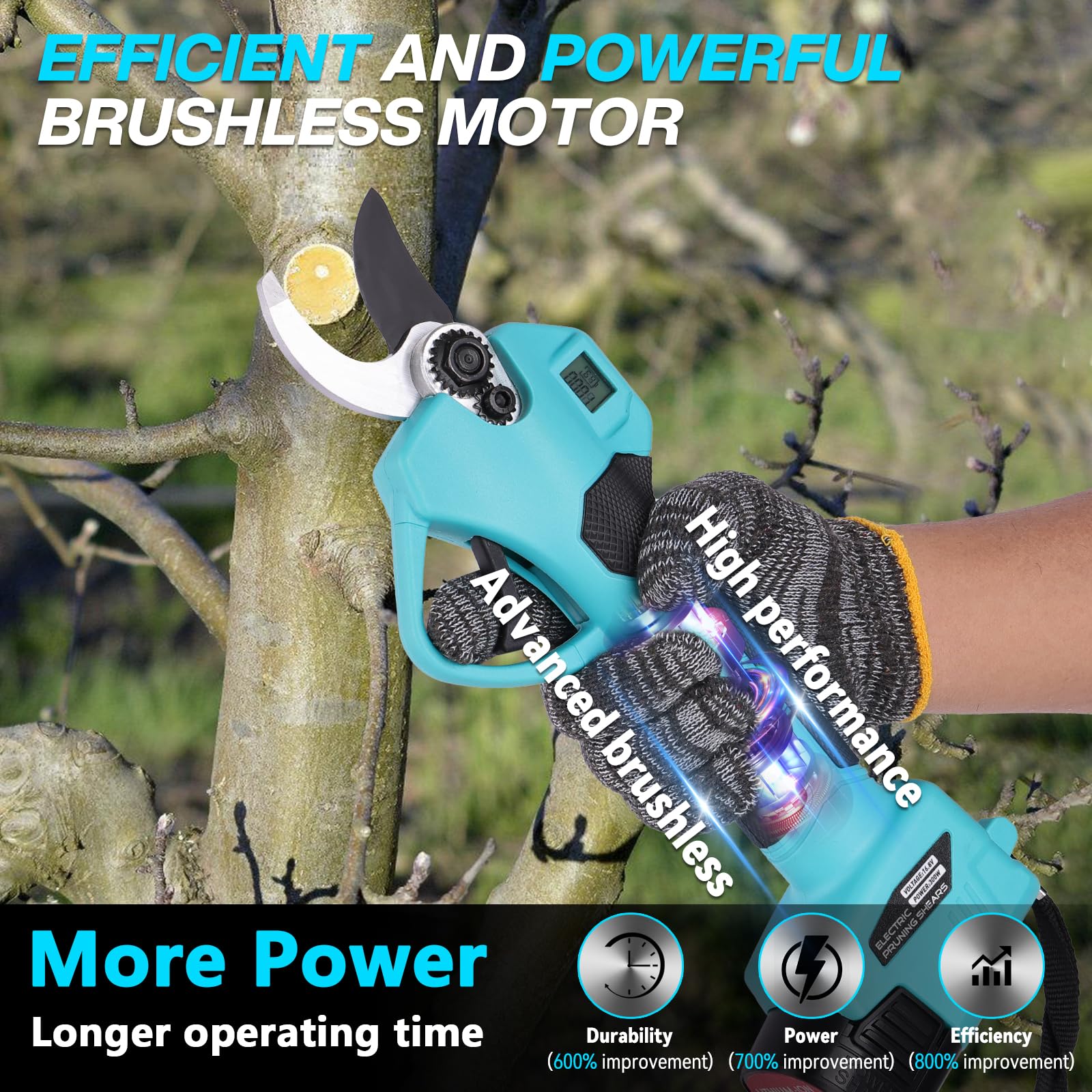 Sécateur Électrique Sans Fil: 35mm Sécateur électrique Portable avec 2 batteries 21 V/2000 mAh, Sécateur à Batterie Portable avec Lame SK7, Secateur electrique sans fil pour Vigne, Olivier, Haies