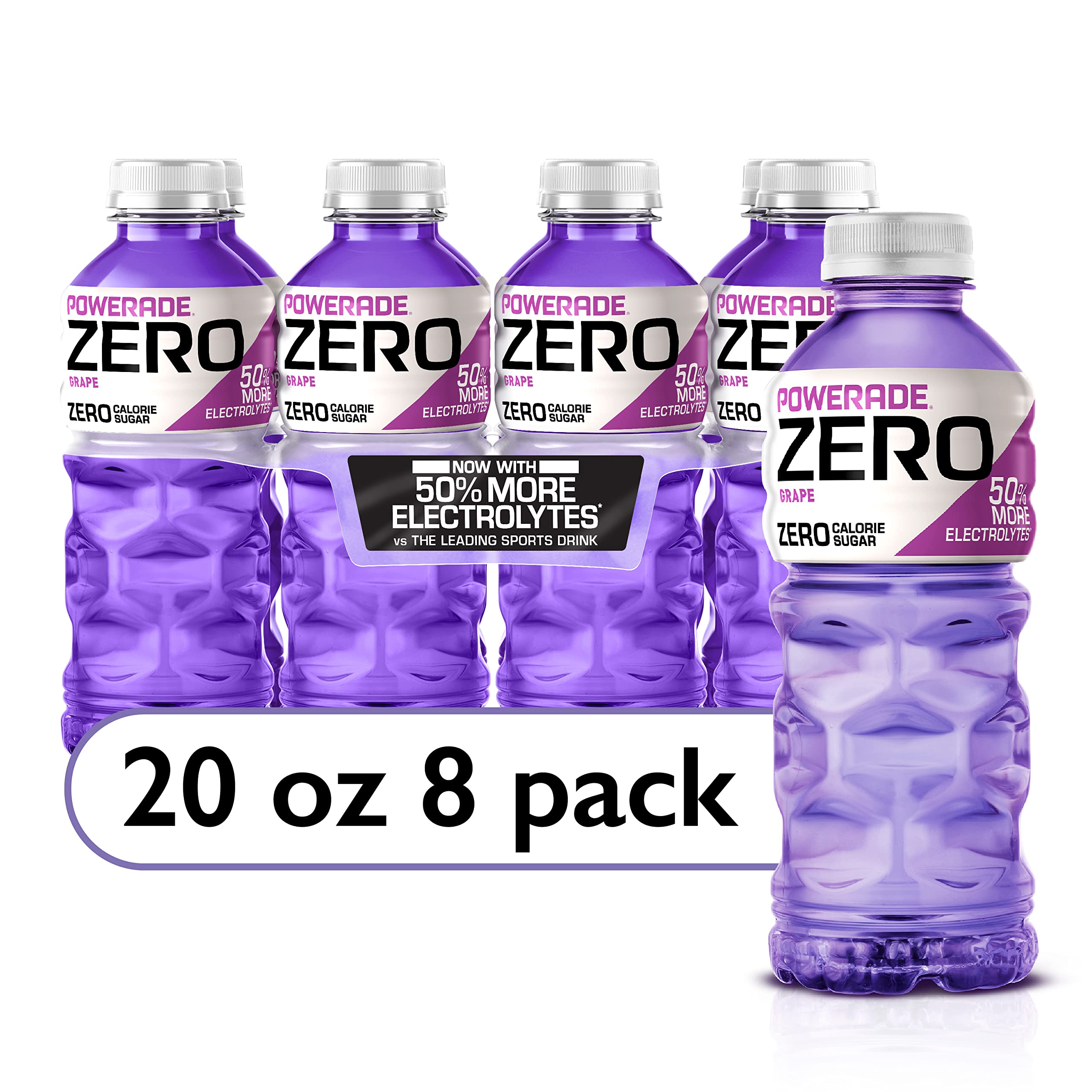 POWERADE Electrolyte Enhanced Zero Sugar Grape Sports Drink, 20 Ounce (Pack of 8)