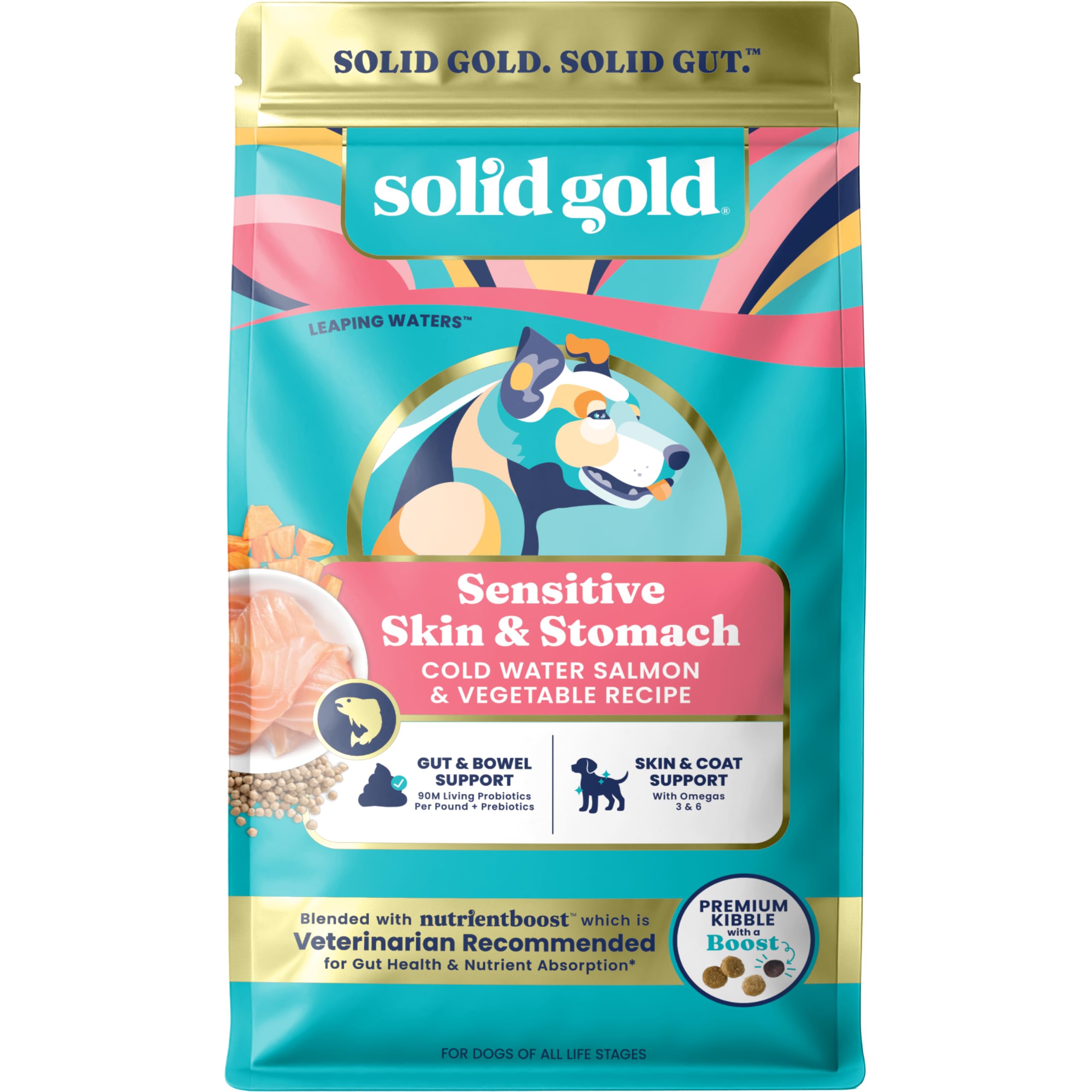 Salmon Dog Food for Sensitive Stomachs – Grain Free & Gluten Free Kibble w/Probiotics to Support Gut Health & Digestion - Sensitive Stomach Dog Food for All Ages – Nutrientboost™ – 3.75 LB