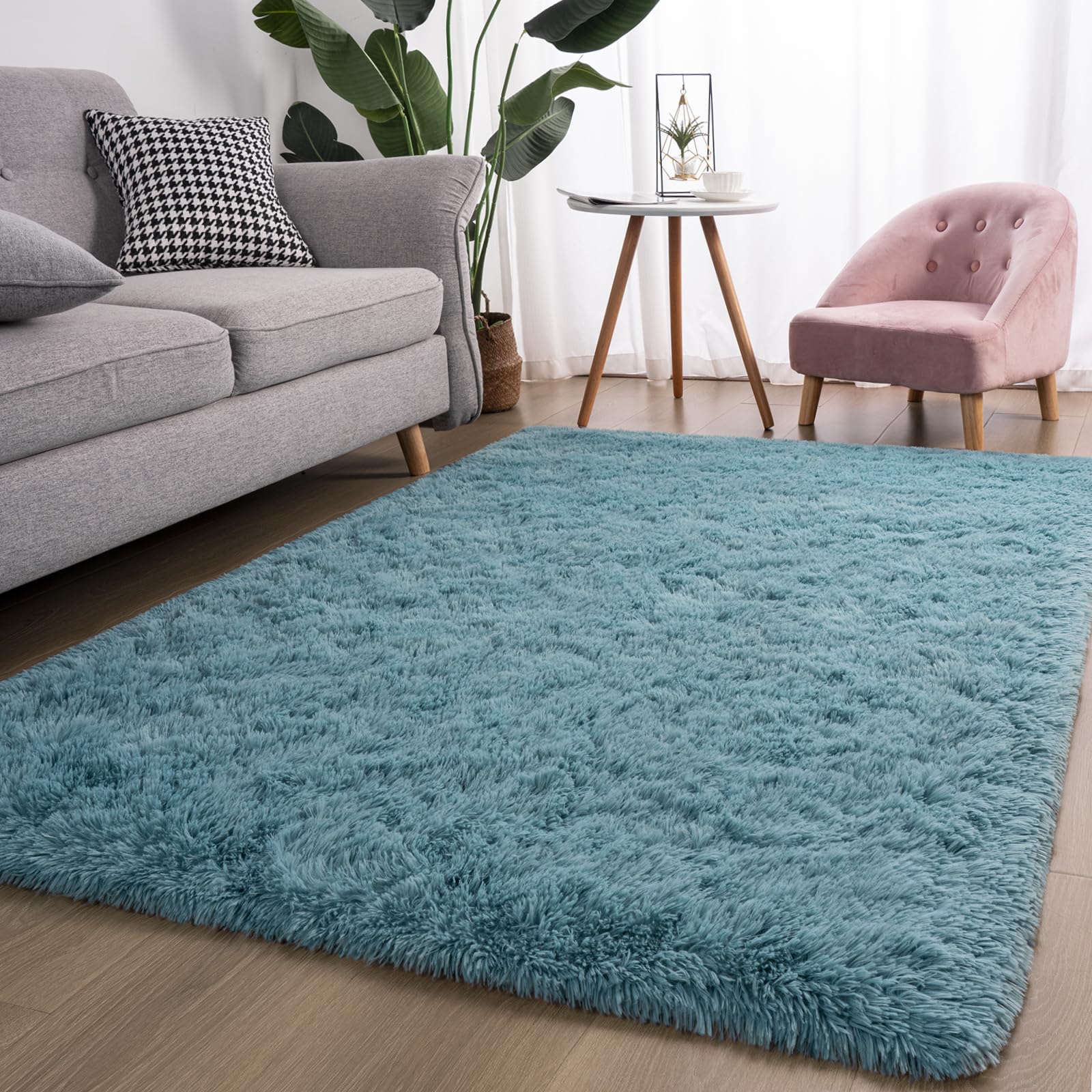 Kelarea Area Rug for Living Room, 3x5 Non-Slip Turquoise Green Rug Fluffy Soft Shag Rugs, Fuzzy Shaggy Plush Carpet for Bedroom, Nursery Rooms, Home