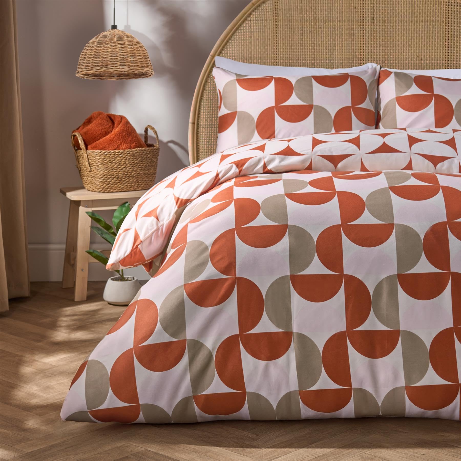 Ohs Rust/Natural King Size Bedding Set, Ultra Soft Warm Cosy Microfibre Stylish Moroccan Abstract Pattern Modern King Size Duvet Cover Set With Pillowcases,