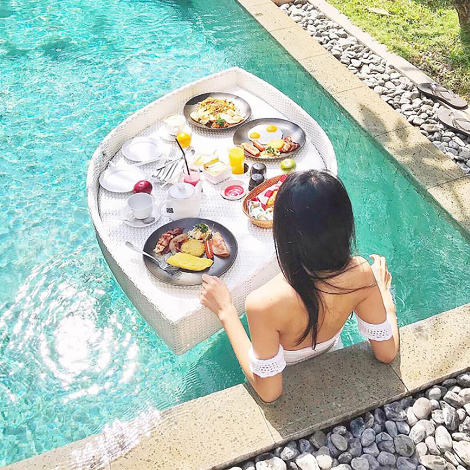Bandeja flotante para servir piscina, spa y baño, impermeable y estable para bebidas y alimentos