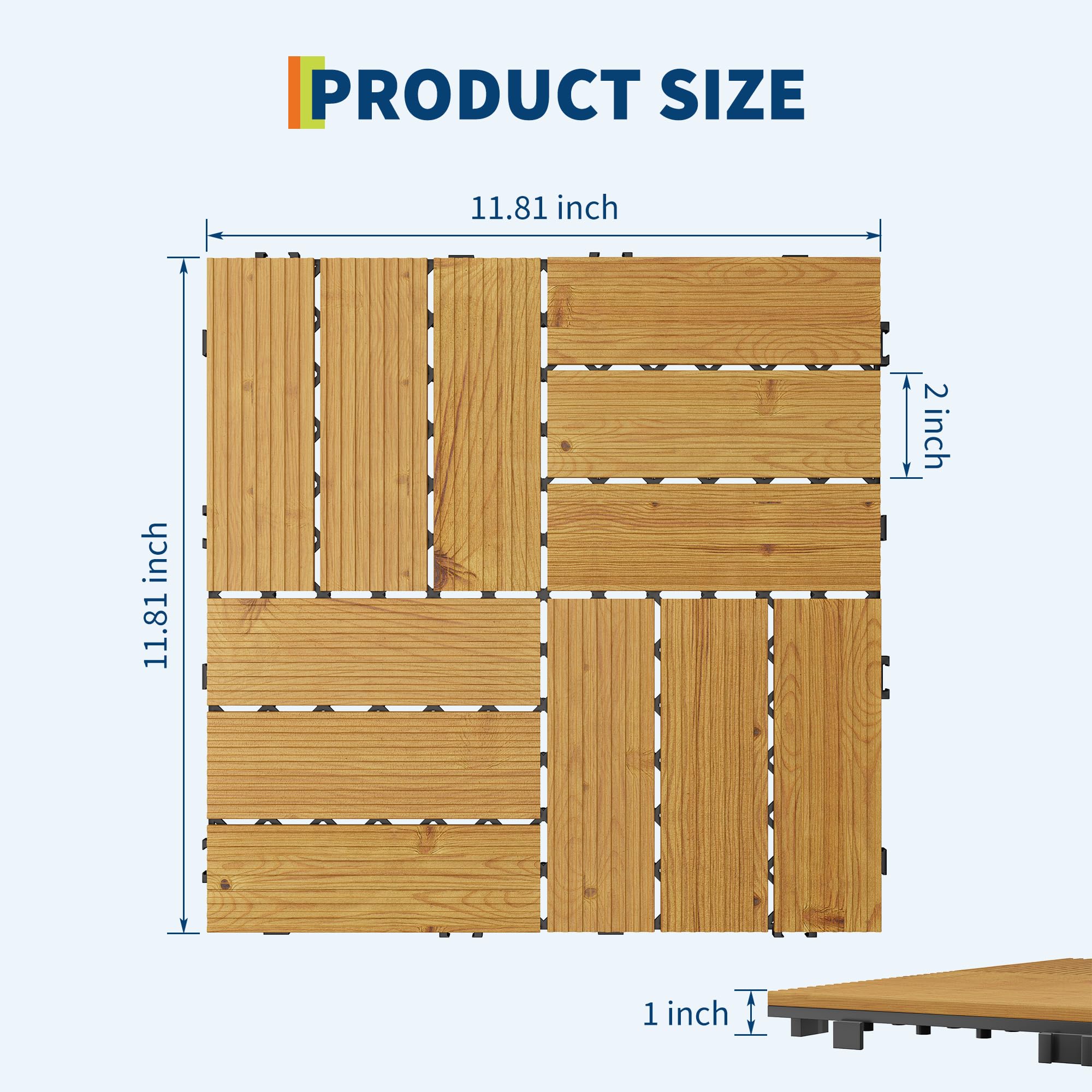 Dalles terrasse clipsables en bois d'acacia 30x30cm jaune 33pcs