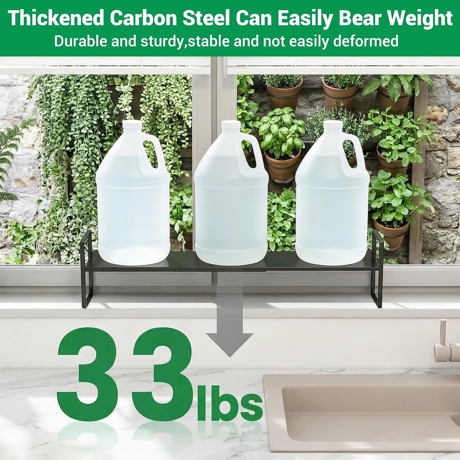 2 Pack Black Expandable Cabinet Shelf Organizer 13.7-23.6" L Stackable Black Small Narrow Tall Shelf for Windowsill Kitchen Organizer Window Sill Plant Shelf Stackable Shelves Bathroom, Sill Thin