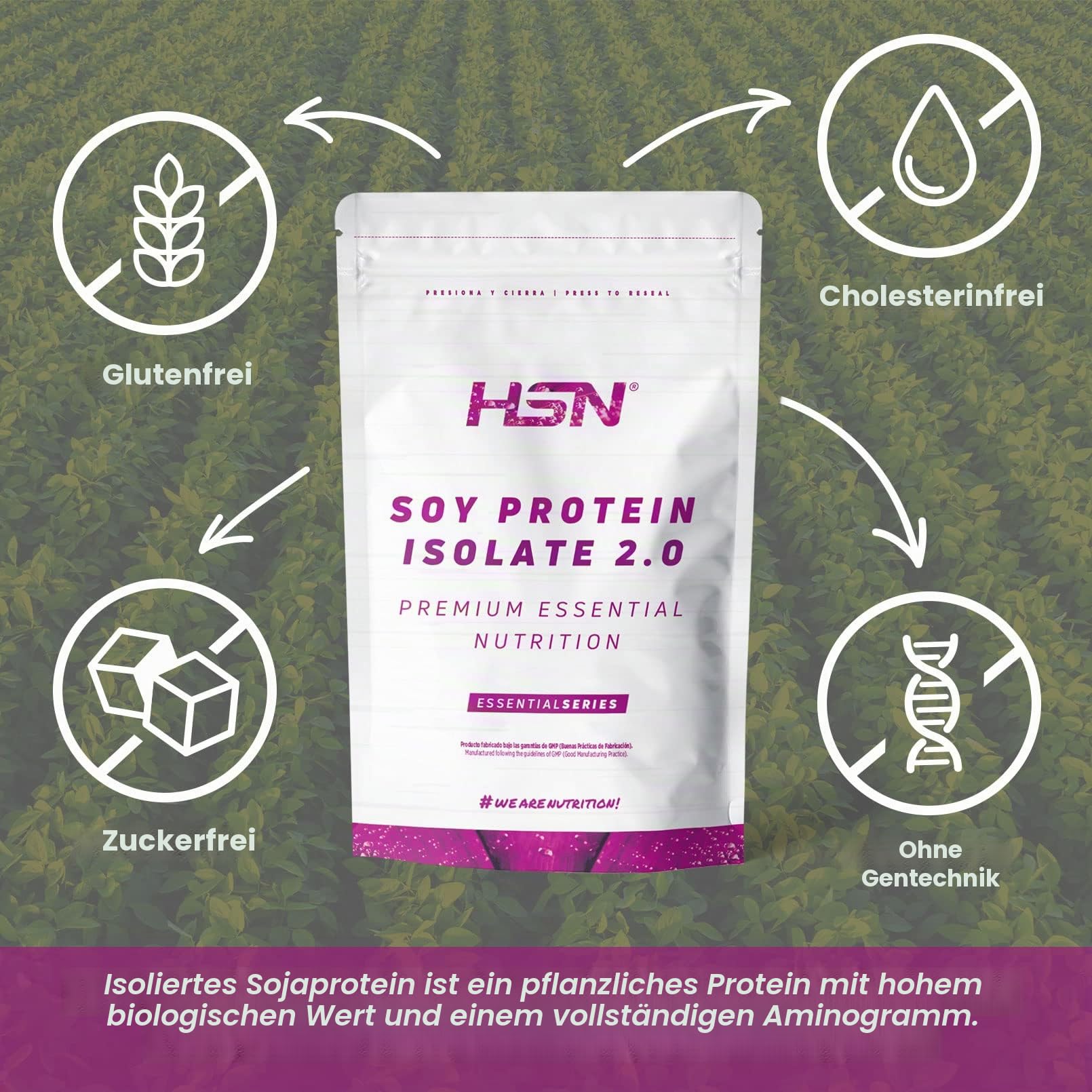 HSN - Sojaprotein Isolat | Vegan Protein | Veganes Protein mit Stevia | Soy Protein Isolate | Glutenfrei, cholesterinfrei, GVO-frei, zuckerfrei, laktosefrei | Geschmacksneutral, 2Kg