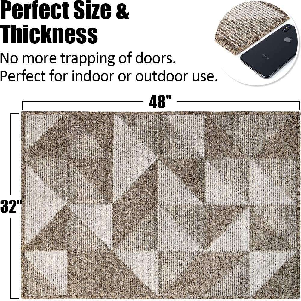 Indoor Doormat 32"x 48", Absorbent Front Back Door Mat Floor Mats, Rubber Backing Non Slip Door Mats Inside Mud Dirt Trapper Entrance Front Door Rug Carpet, Machine Washable Low Profile-Brown Geome - Image 2