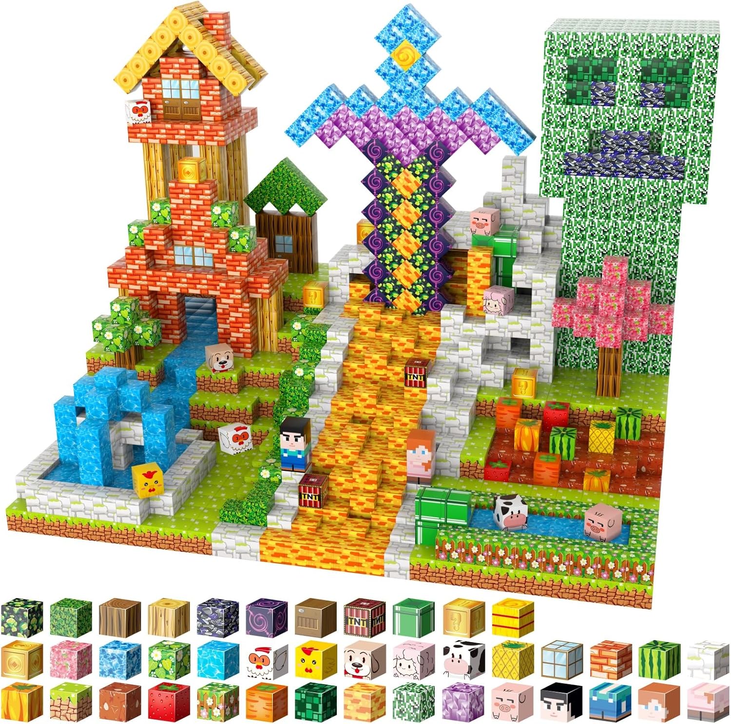 Magnetic Blocks - 120Pcs Build Farm Magnet Game Set, Building Blocks STEM Sensory Creative Toys Games for Toddler Kids Boys & Girls