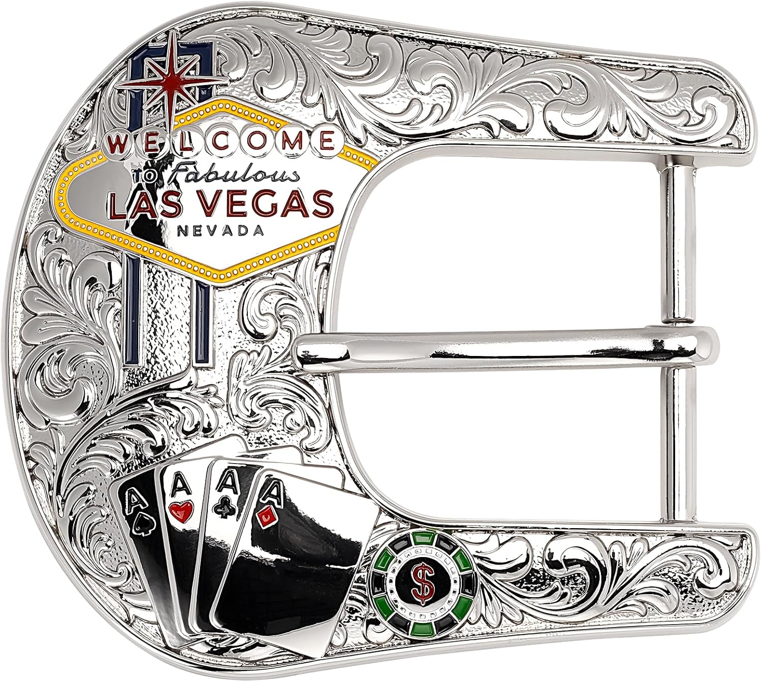 Western Belt Buckle - Welcome to Las Vegas Sign Cowboy Buckle for 1.5“ Belts - Collector's Piece