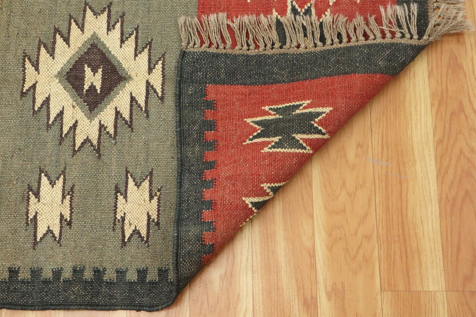 Läufer – Teppich Kelim, wendbar, Wolle, Jute, Südwestern, handgewebt, für drinnen und draußen, Flachgewebe-Teppich für Zuhause und Foyer, Flur, Treppenläufer