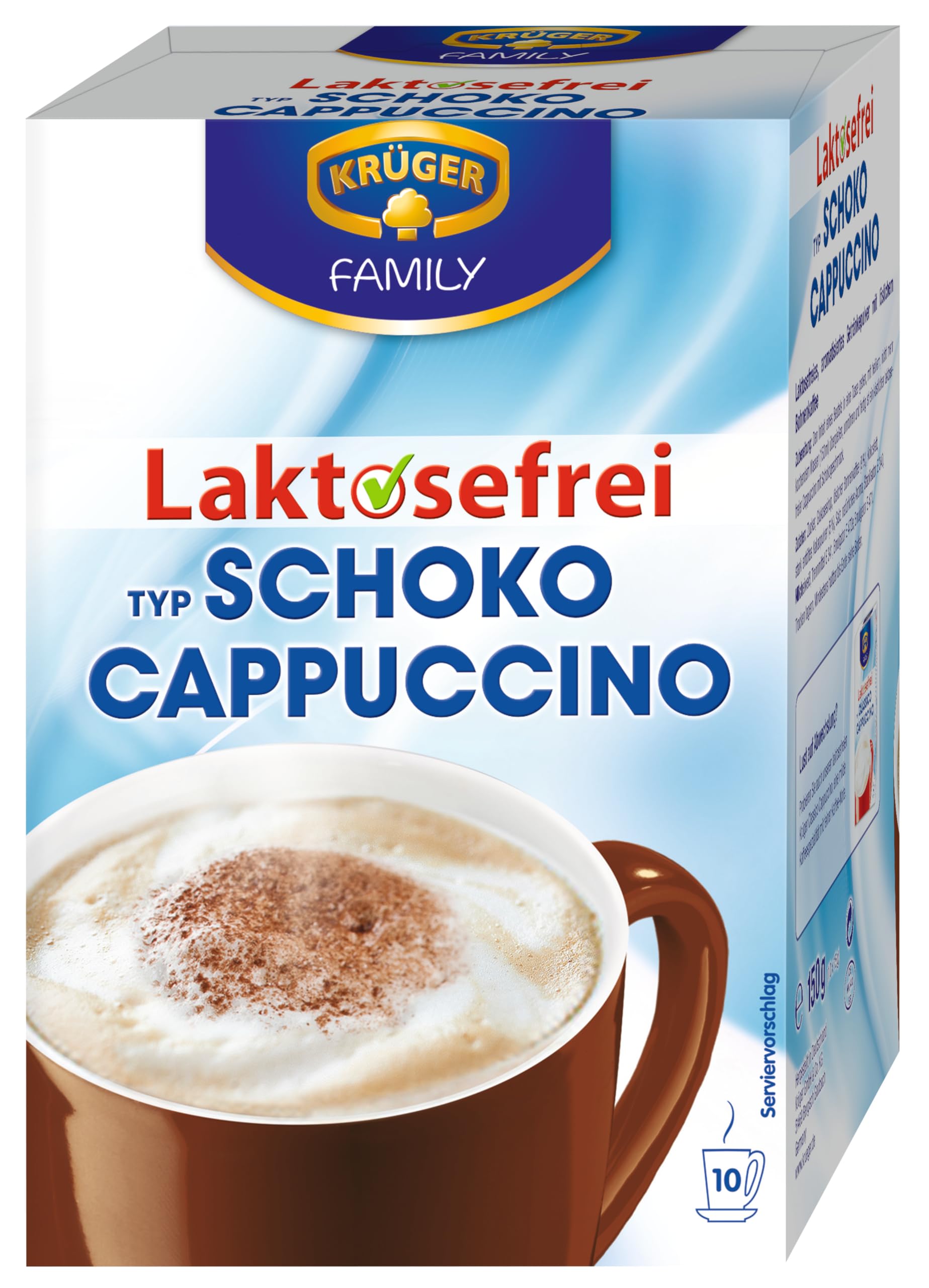 KRÜGER FAMILY Cappuccino Laktosefrei Schoko, aromatisieres Getränkepulver mit löslichem Kaffee, koffeinhaltig, ohne Laktose, 150 g
