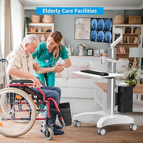 Miniatura 9 de Likaymo Carro médico con soporte para monitor y soporte para escáner oral, carrito de clínica dental con ruedas para salón de belleza de hospital