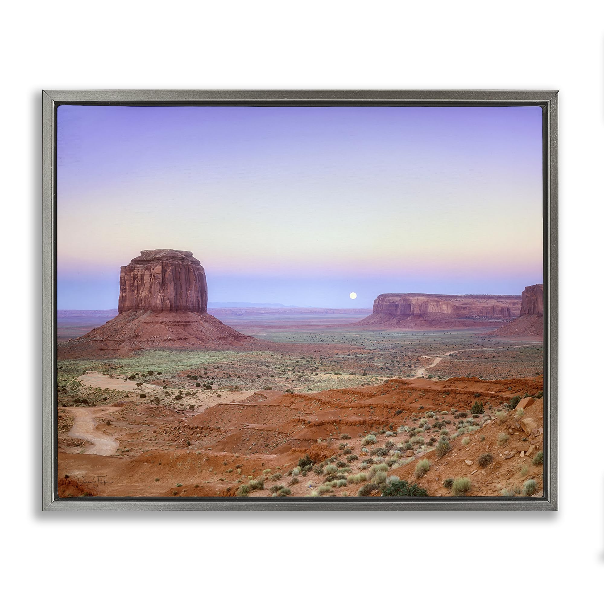 Stupell Industries 'Moonrise Over Monument Valley', Floating Frame Canvas Art, Gray, 31 x 25 Inches, Easy to Hang and Sturdy, Made in USA, by Dennis Frates