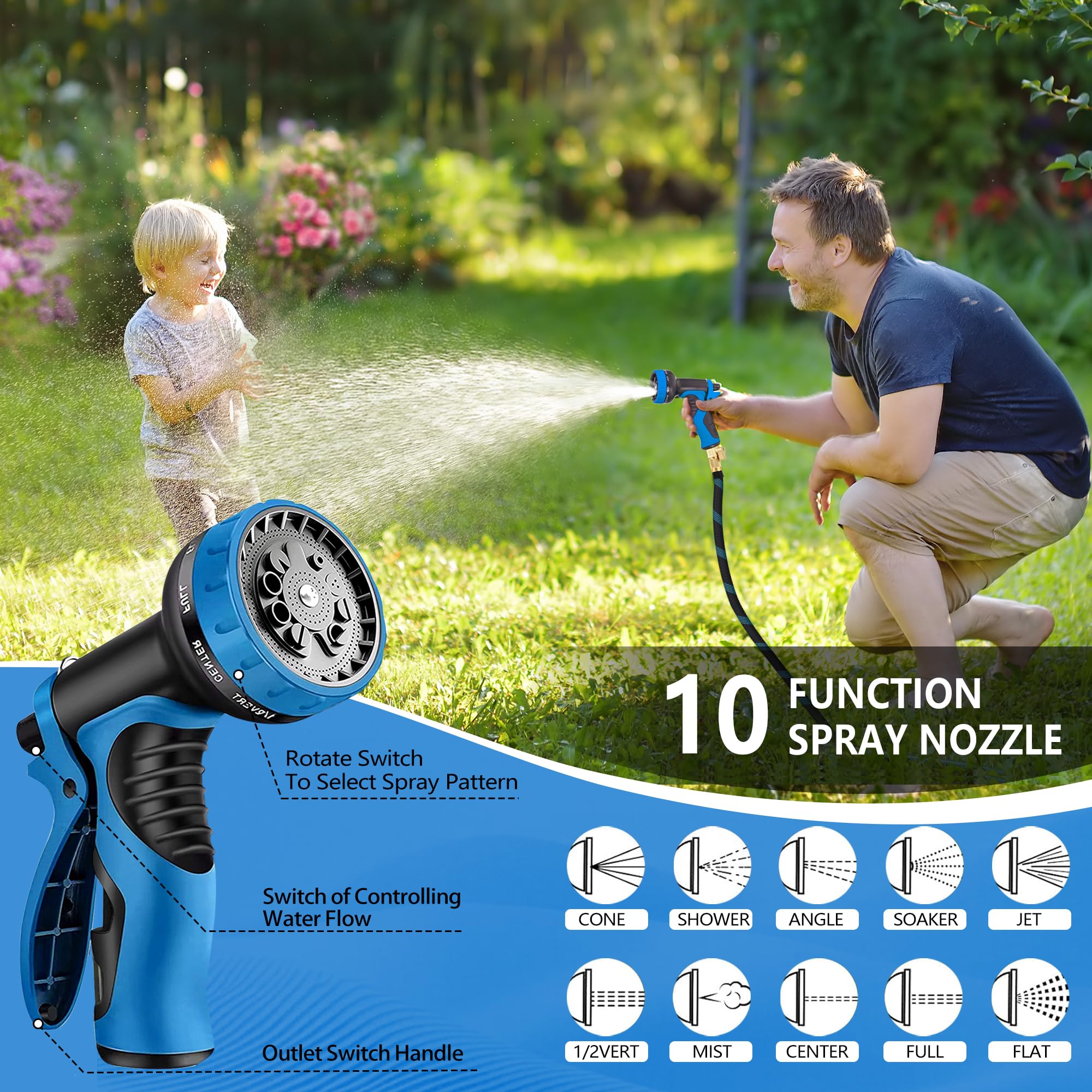 100 FT Non-Expandable Garden Hose, 2026 New Upgraded Flexible Water Hose, Ultra Lightweight Non-Expanding hoses with 10 Function Sprayer, Leak proof, Pressure Resistant for Yard, Outdoor — view 5