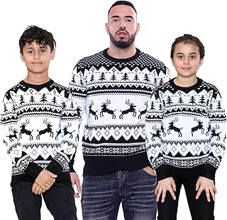 NOROZE Men Women Boys Girls Family Christmas Jumper Ugly Christmas Sweaters Long Sleeve Fairisle Reindeer Snowflake Xmas Tree Knitted Crewneck Sweatshirt for Winter and Holiday Parties