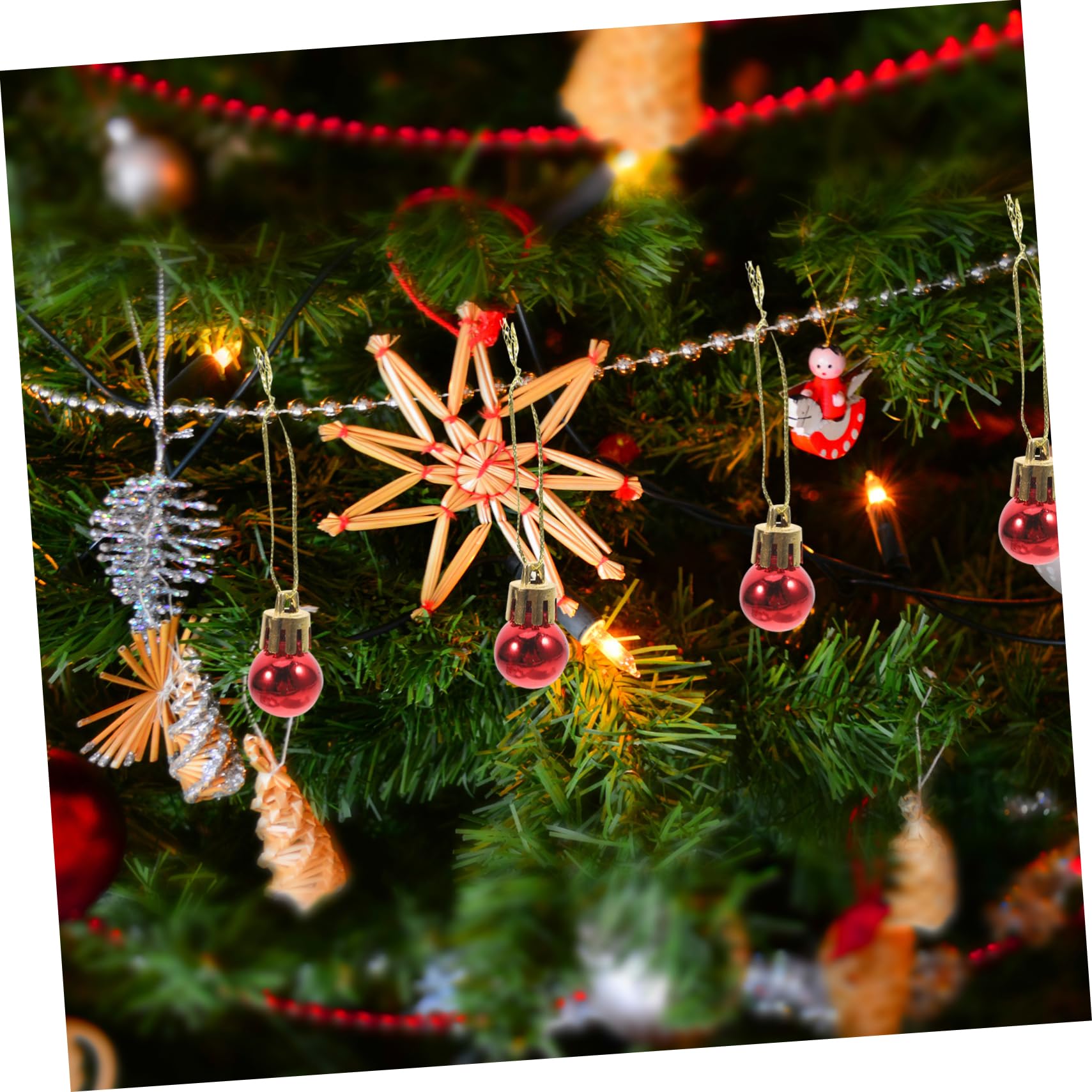 Zerodeko 24pcs Boules de Noël Rouges Miniatures Suspendues 2cm en Plastique Légères et Décoratives pour Fêtes de Festival et Décoration d'arbre de Noël